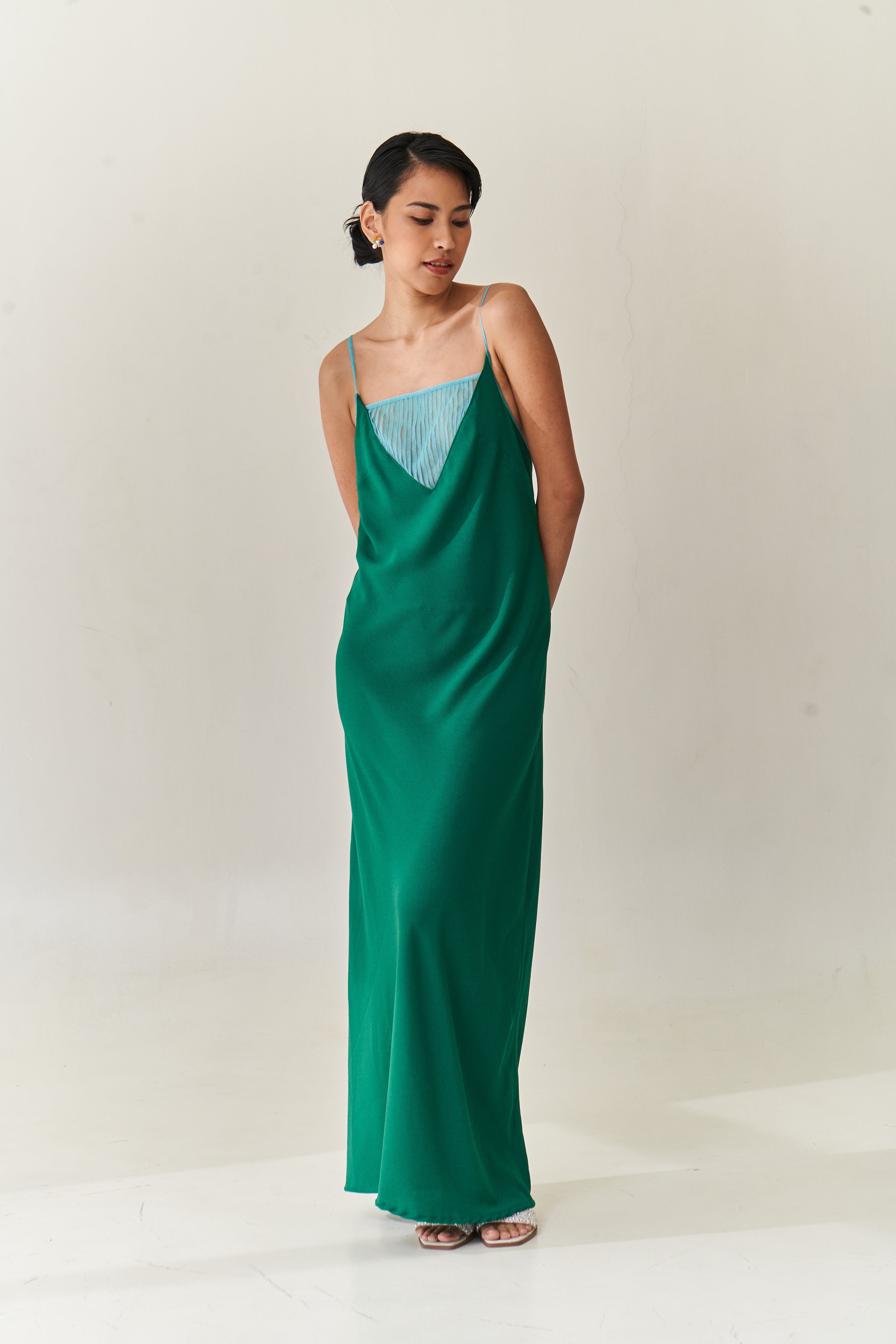 Green Slip Dress with Tulle