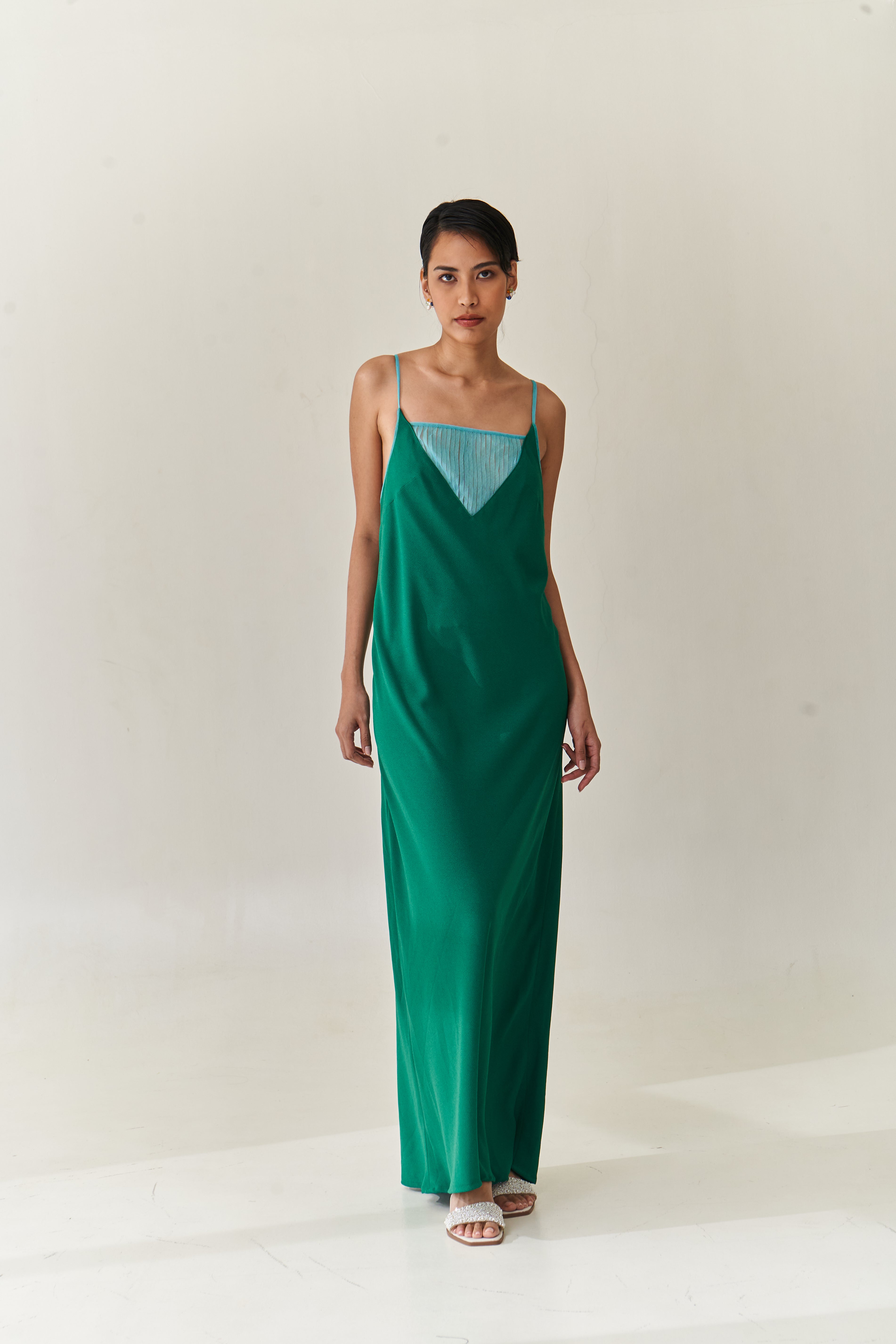 Green Slip Dress with Tulle