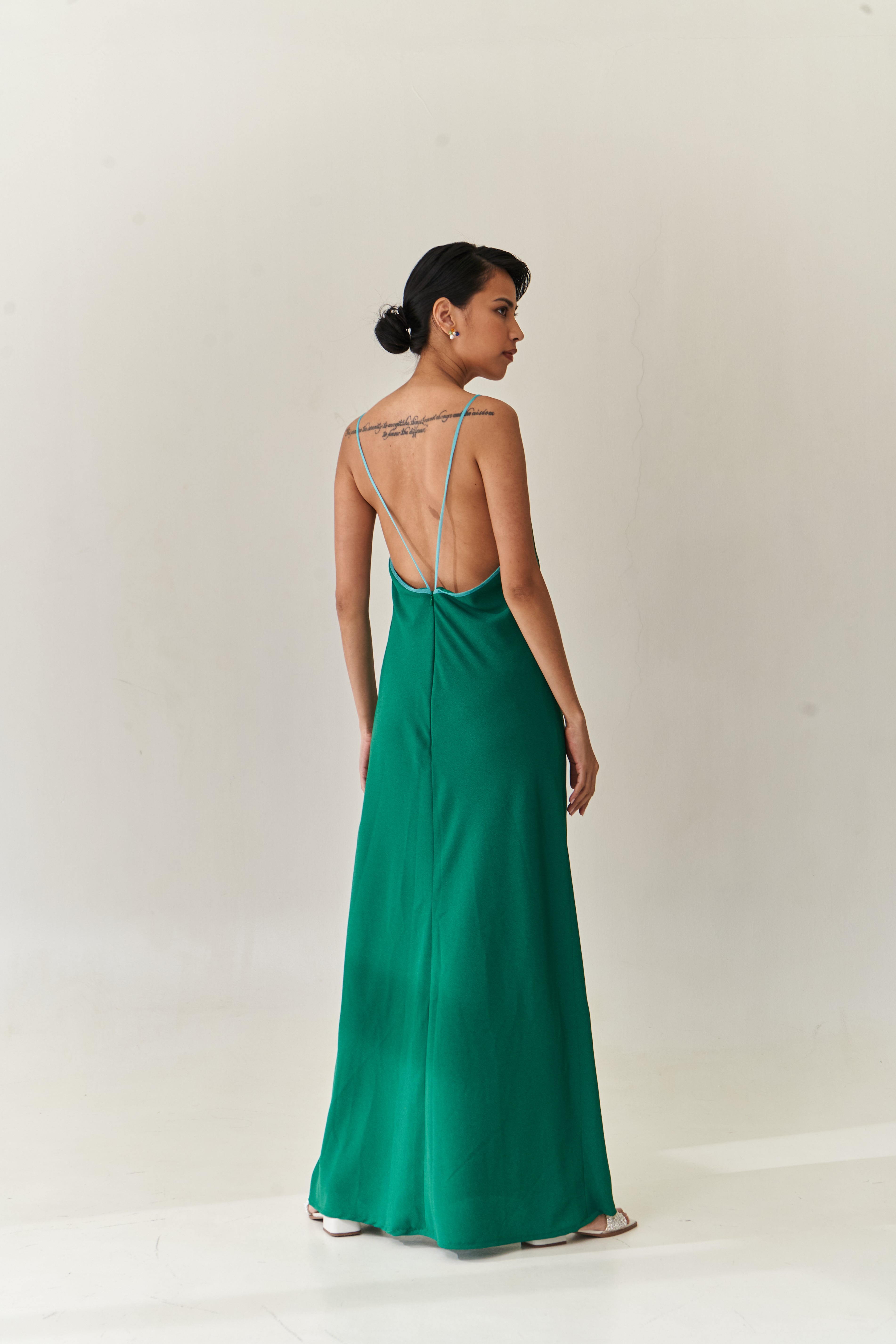 Green Slip Dress with Tulle