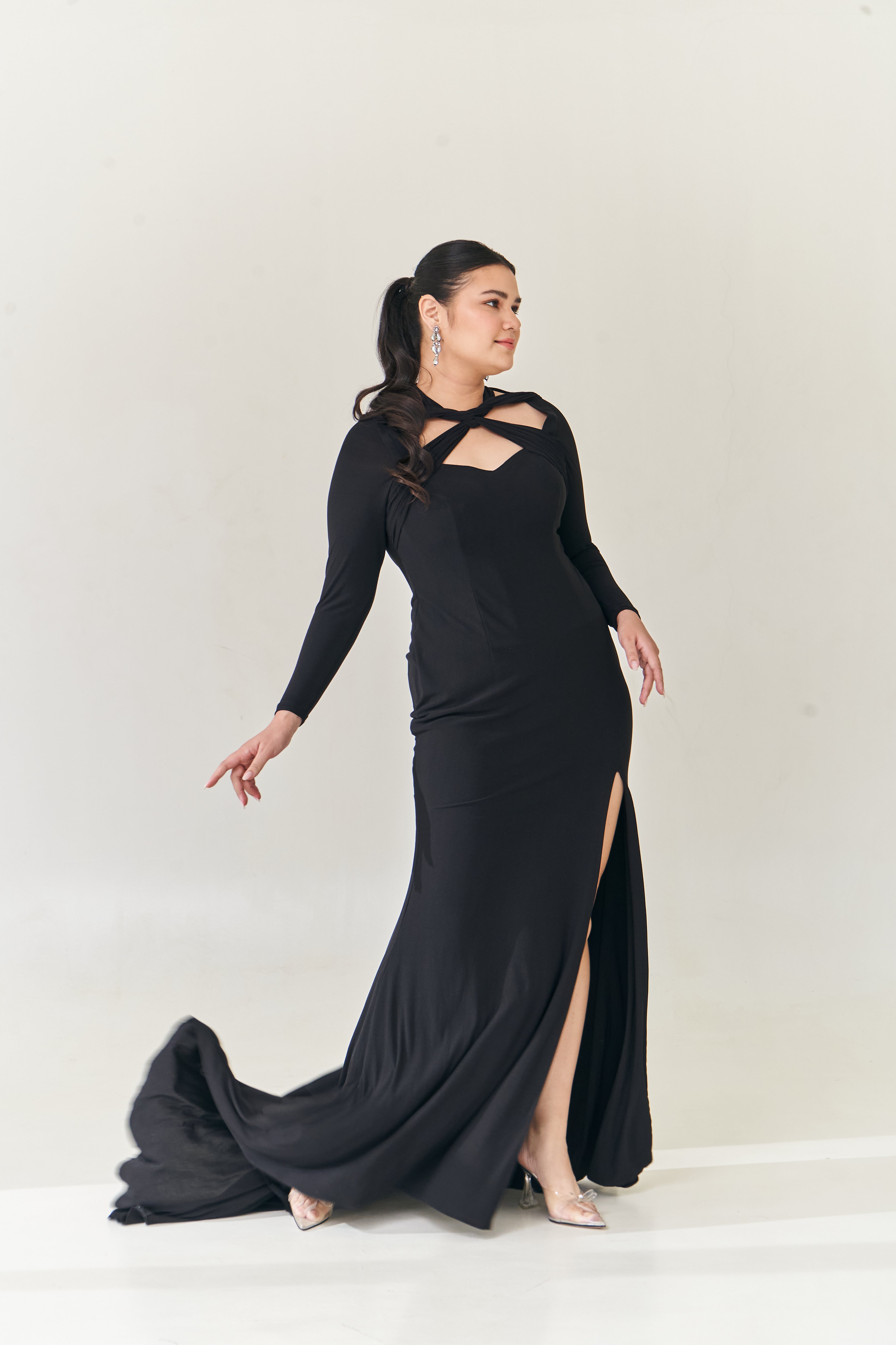 Long Sleeve Black Knot Gown