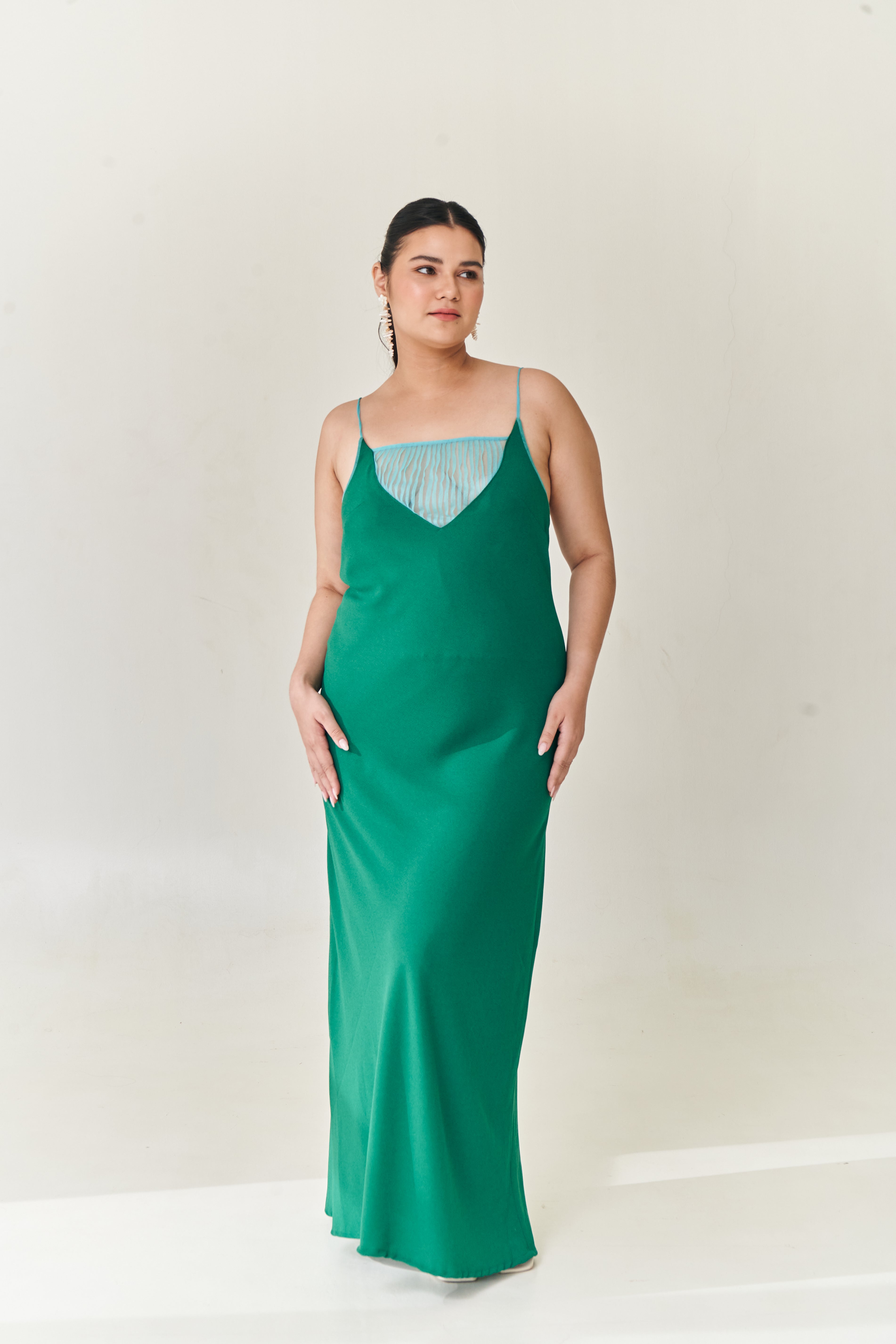 Green Slip Dress with Tulle