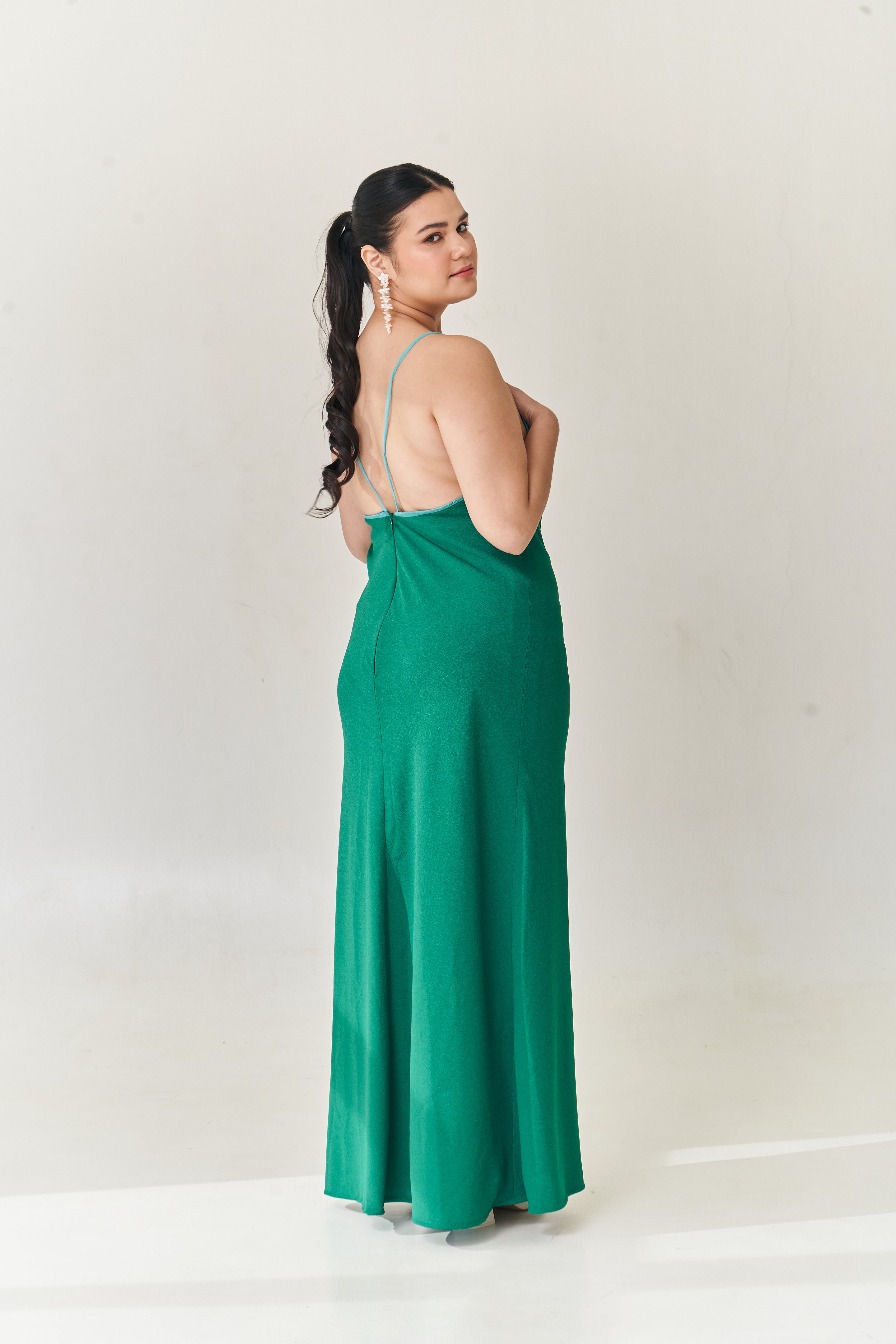 Green Slip Dress with Tulle