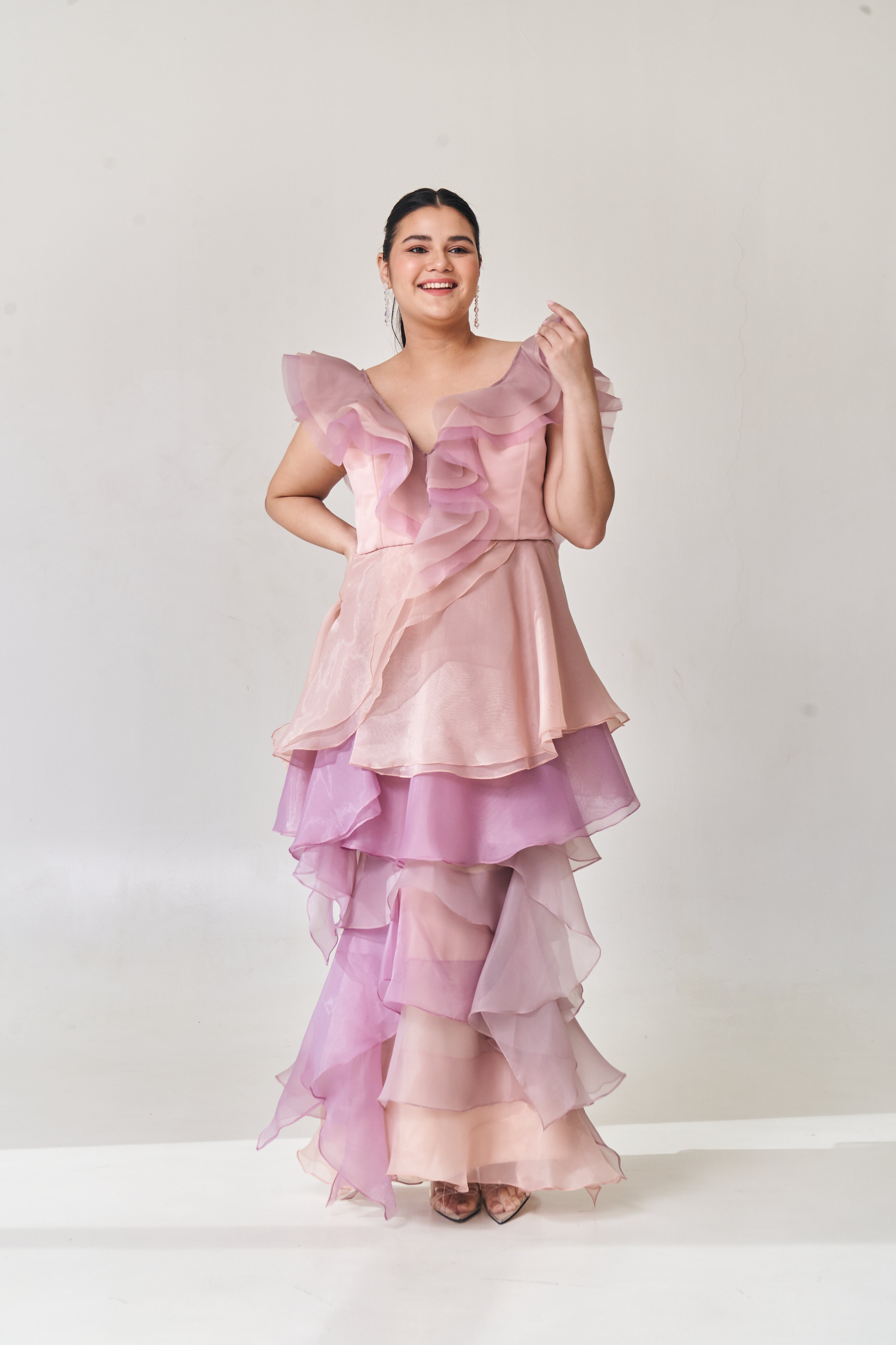Lilac and Pink Organza Ruffle Dress