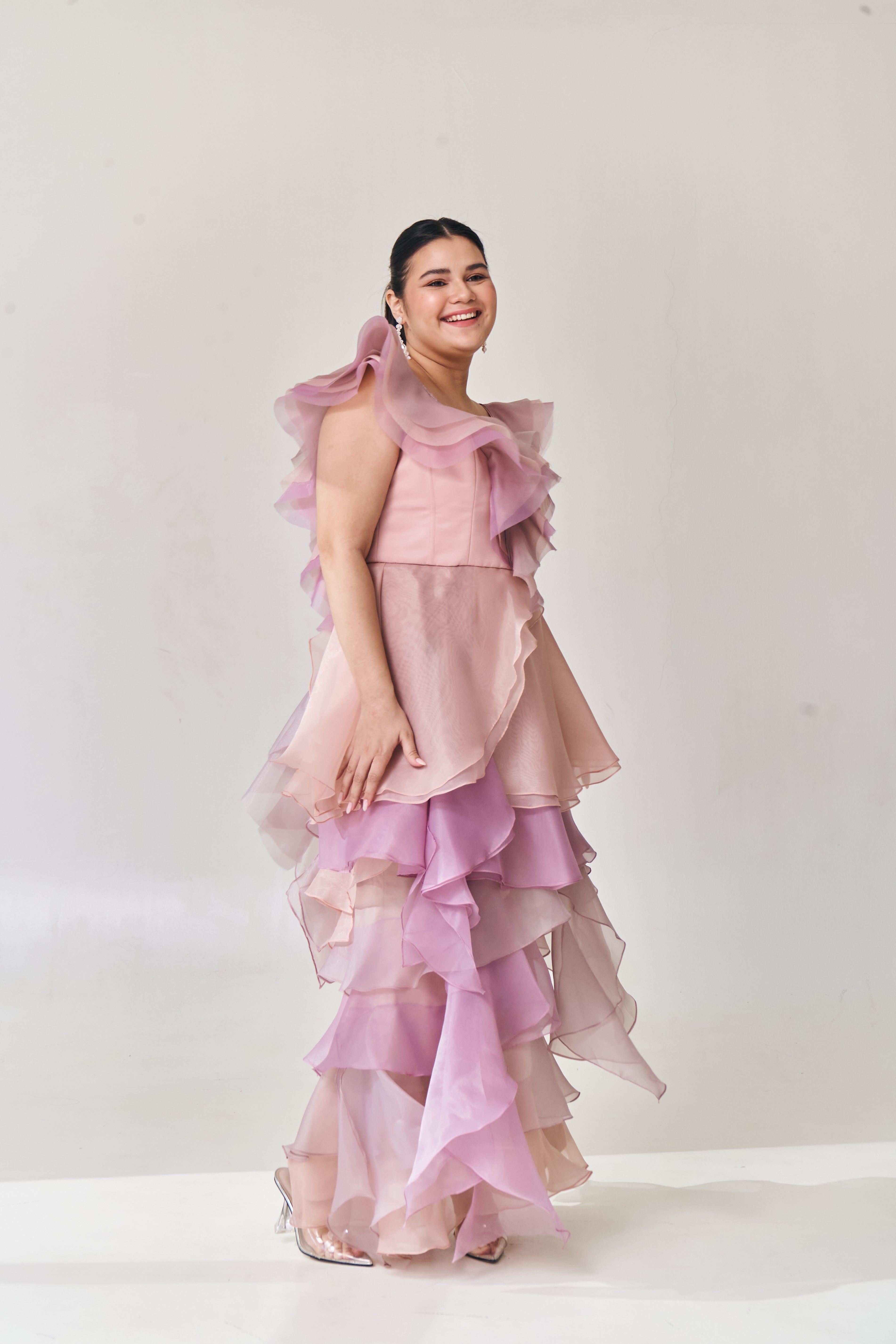 Lilac and Pink Organza Ruffle Dress