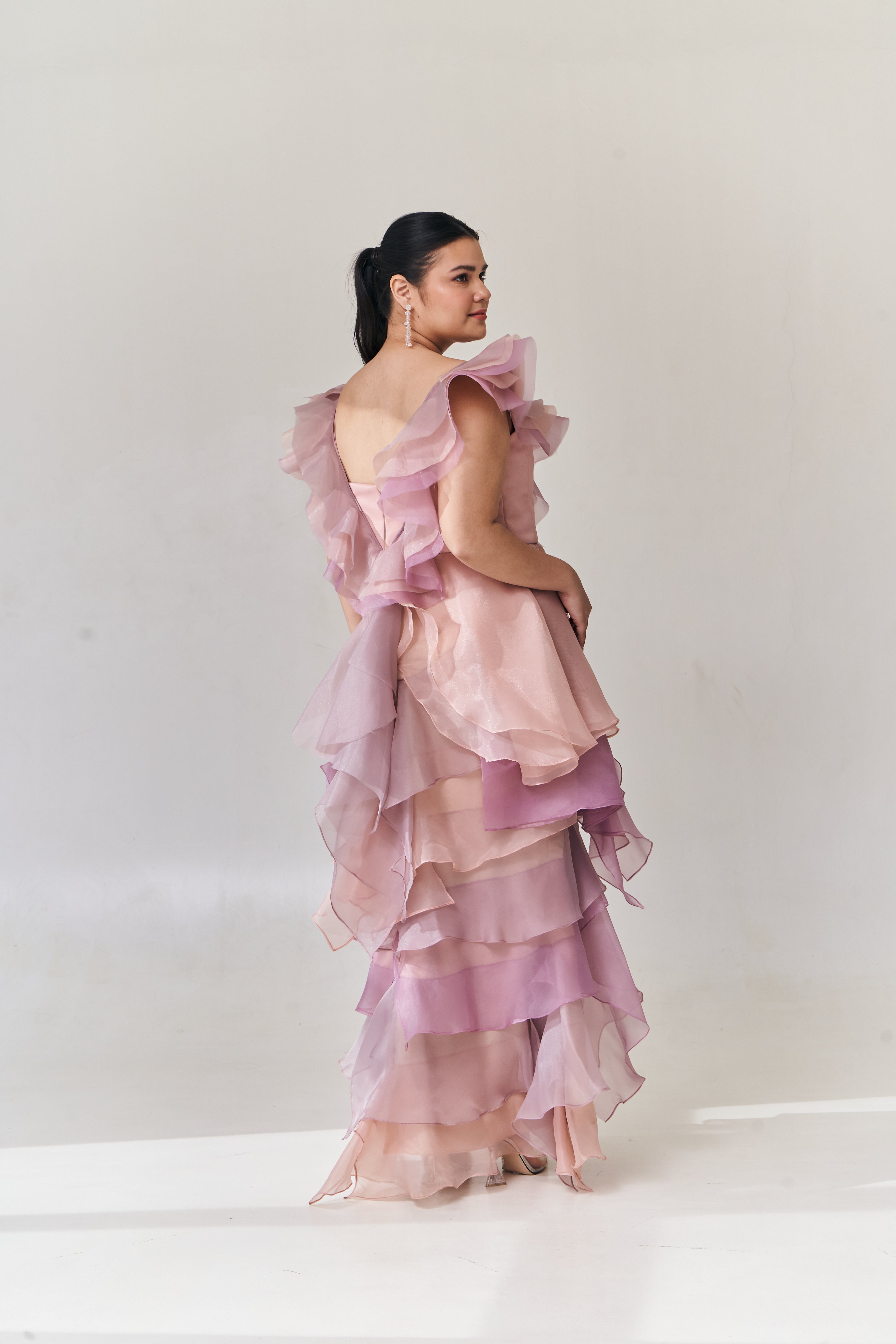 Lilac and Pink Organza Ruffle Dress