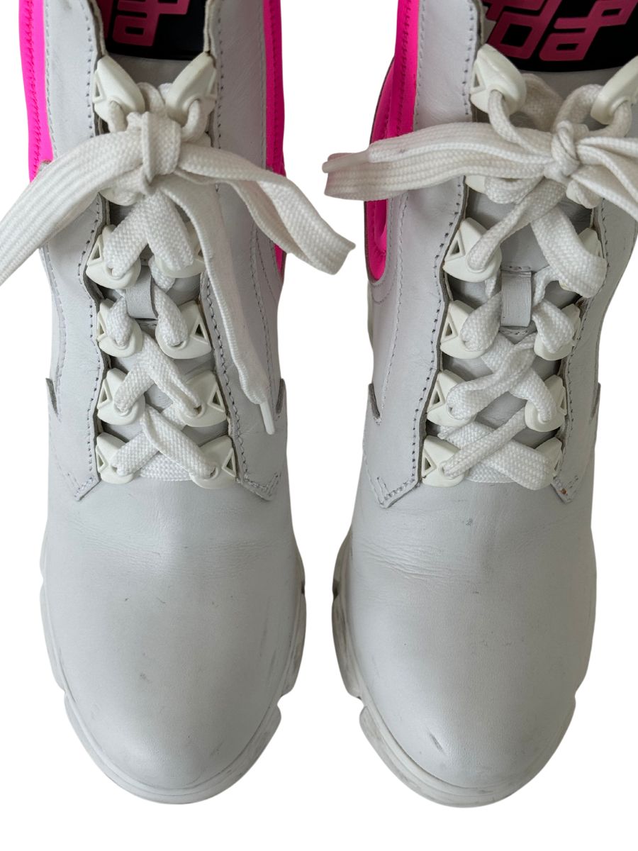 White and Neon Pink Lace-up Ankle Boots