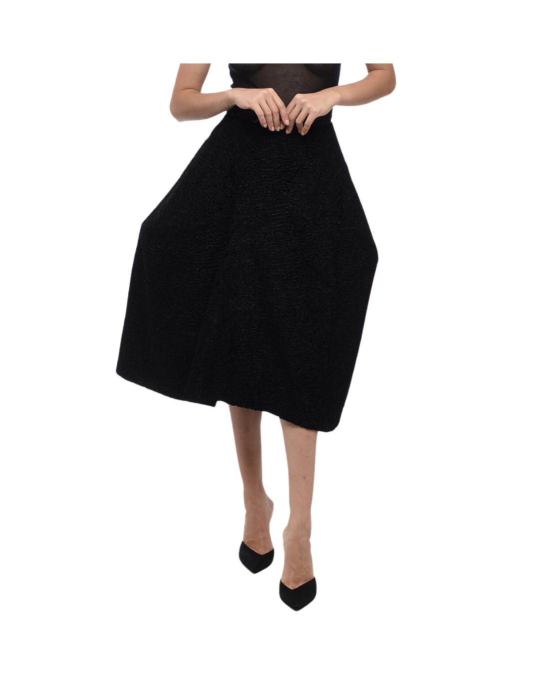 Black Cloque-effect Pleated Skirt