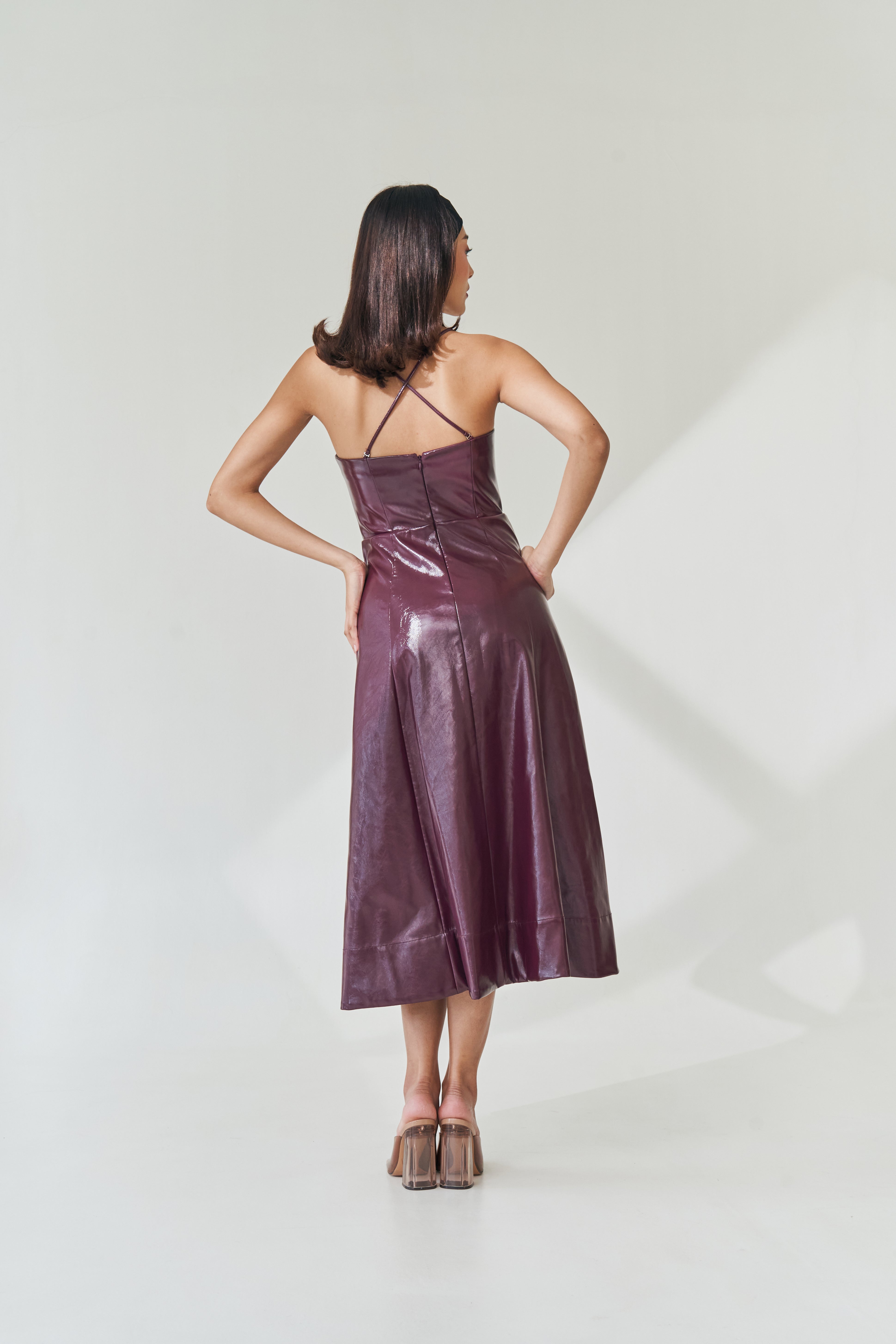 Faux Leather Purple Dress