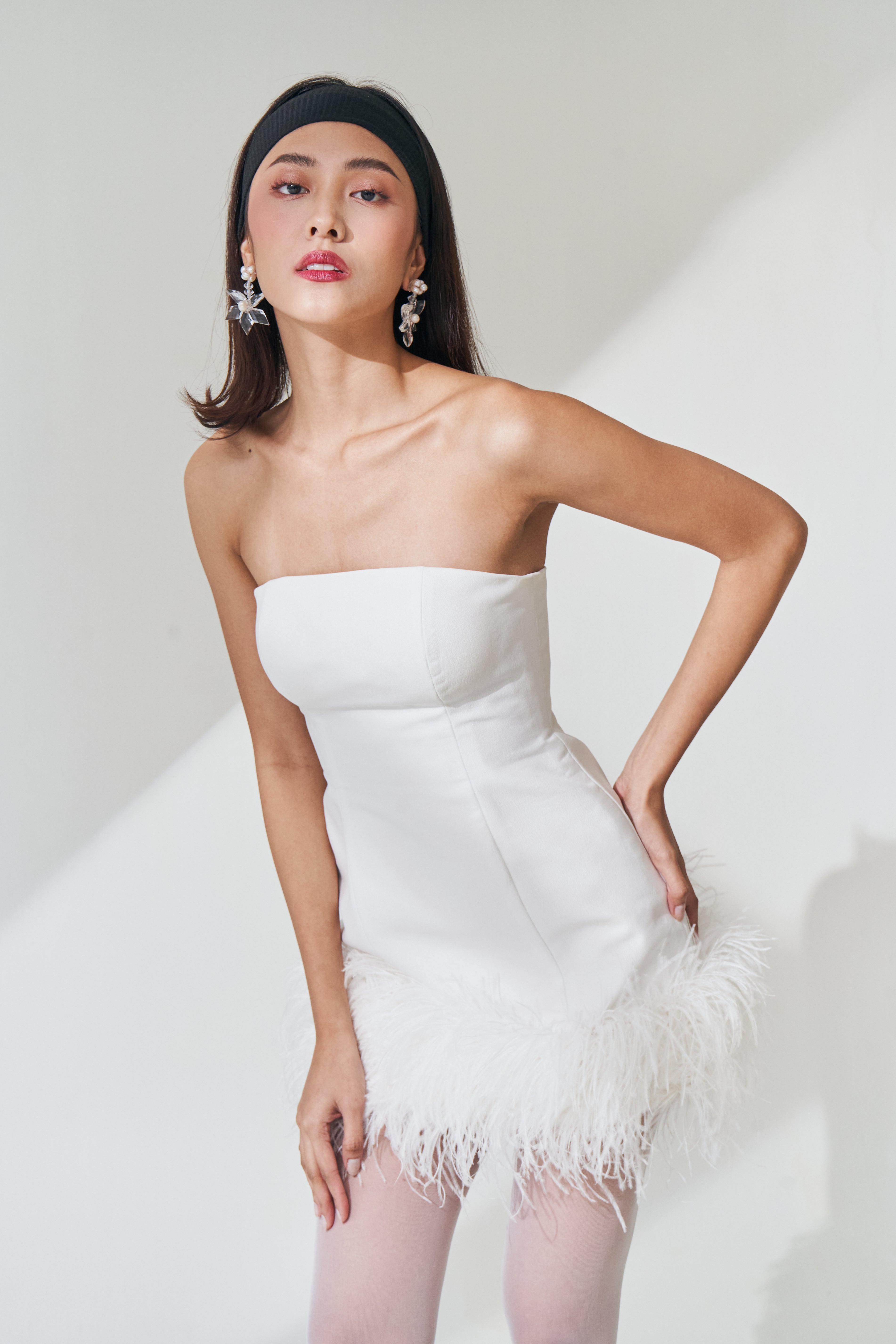 White Feather Mini Dress