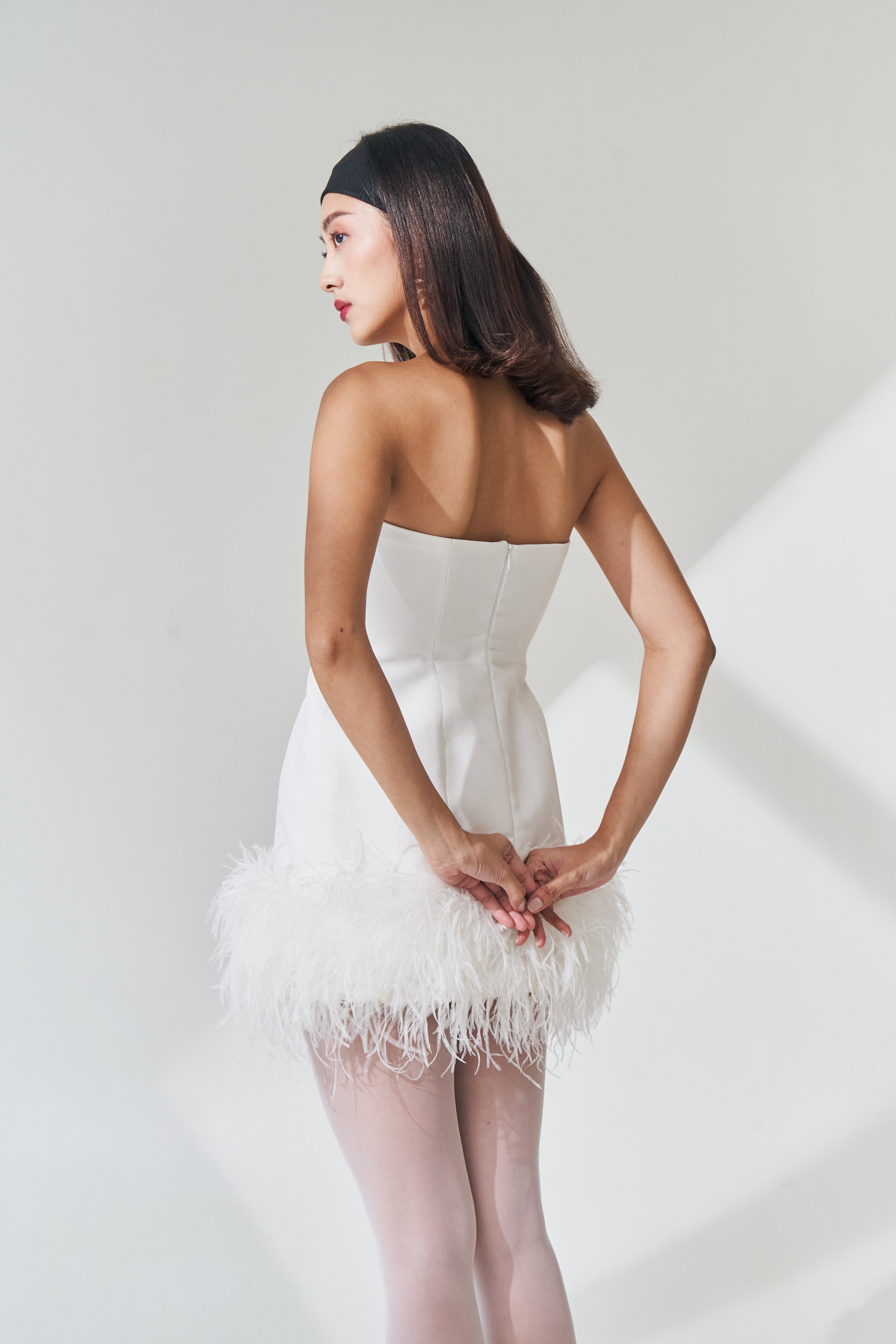 White Feather Mini Dress