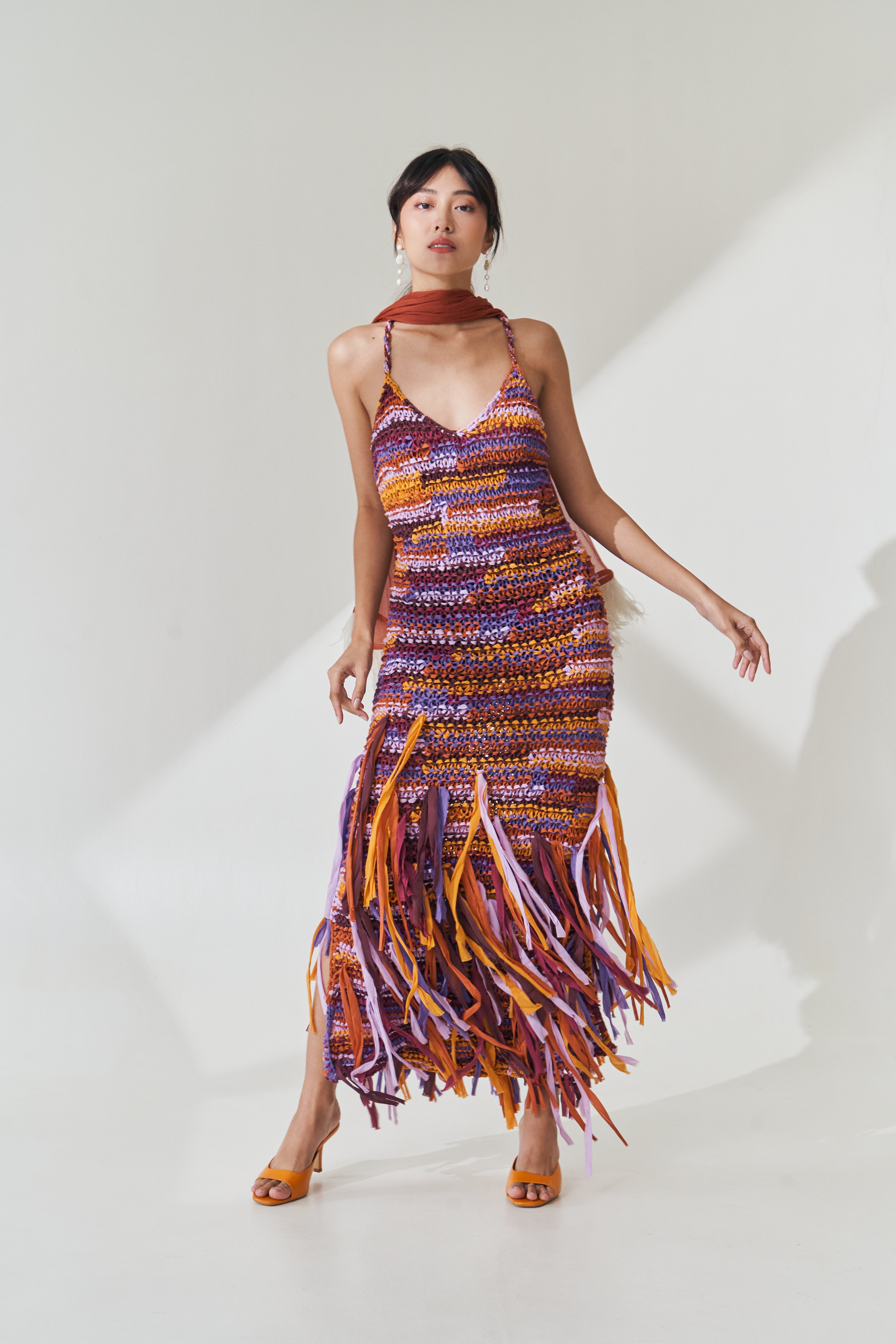 Multi-color Knit Fringe Dress