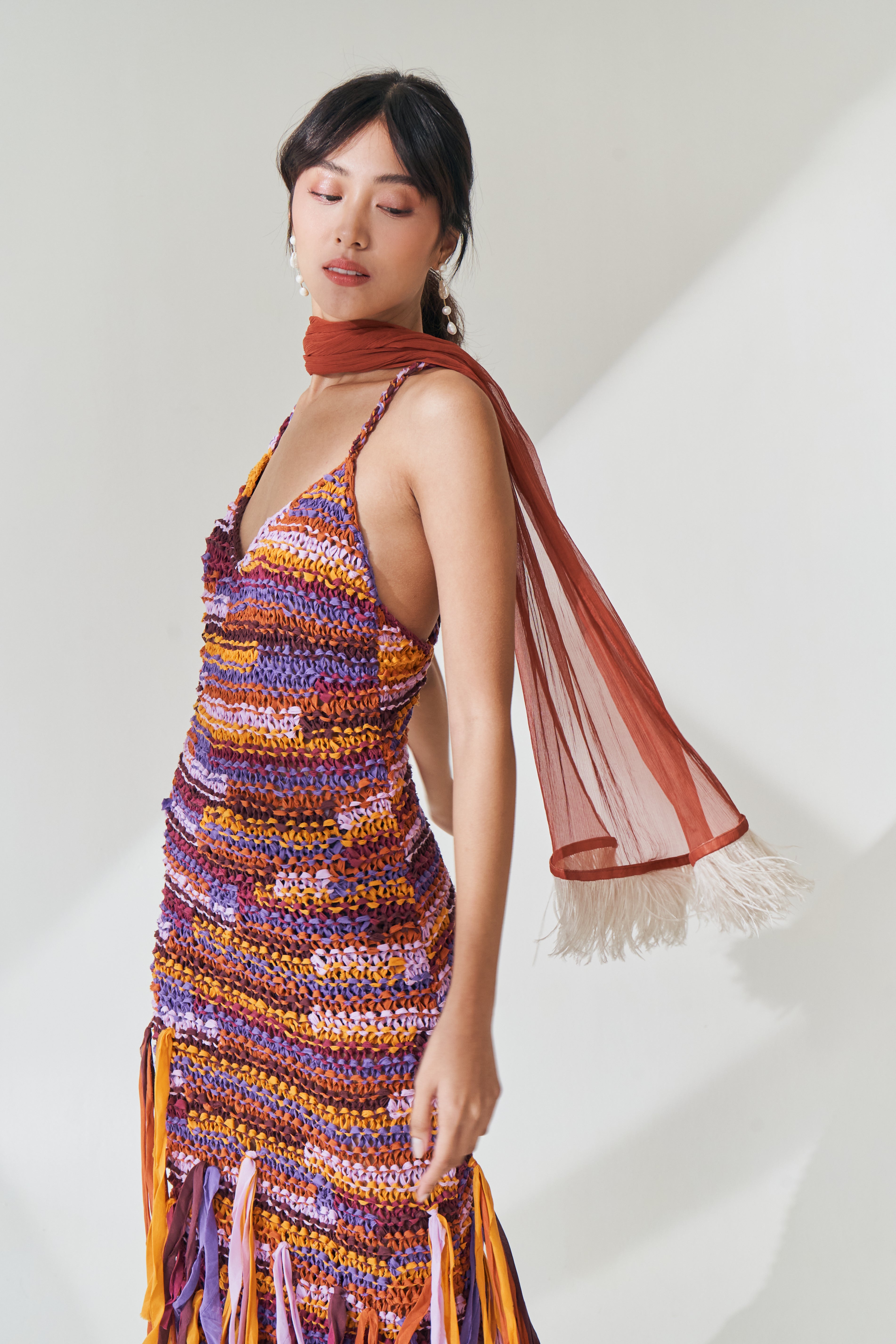 Multi-color Knit Fringe Dress