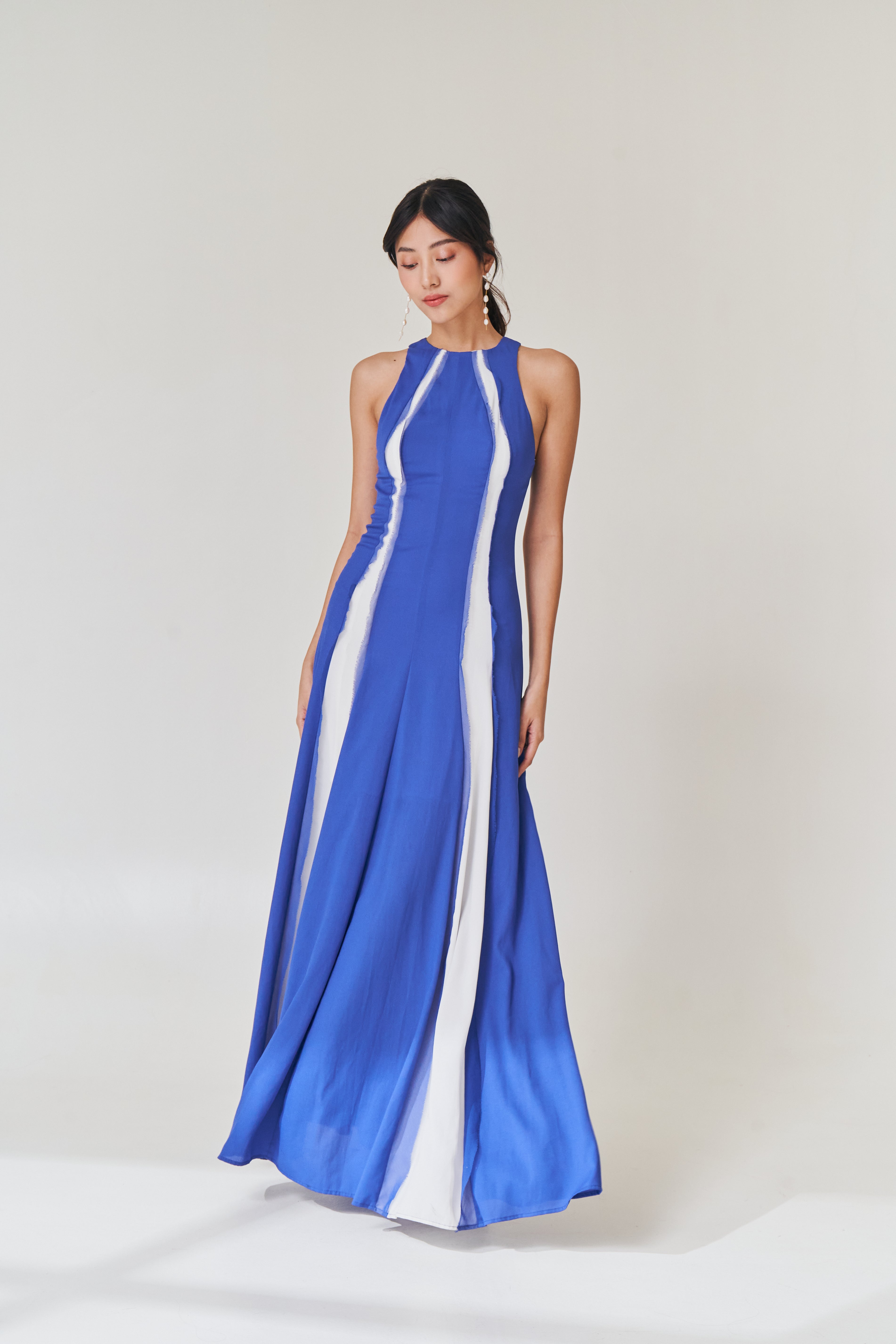 Blue and White Striped Silk Gown