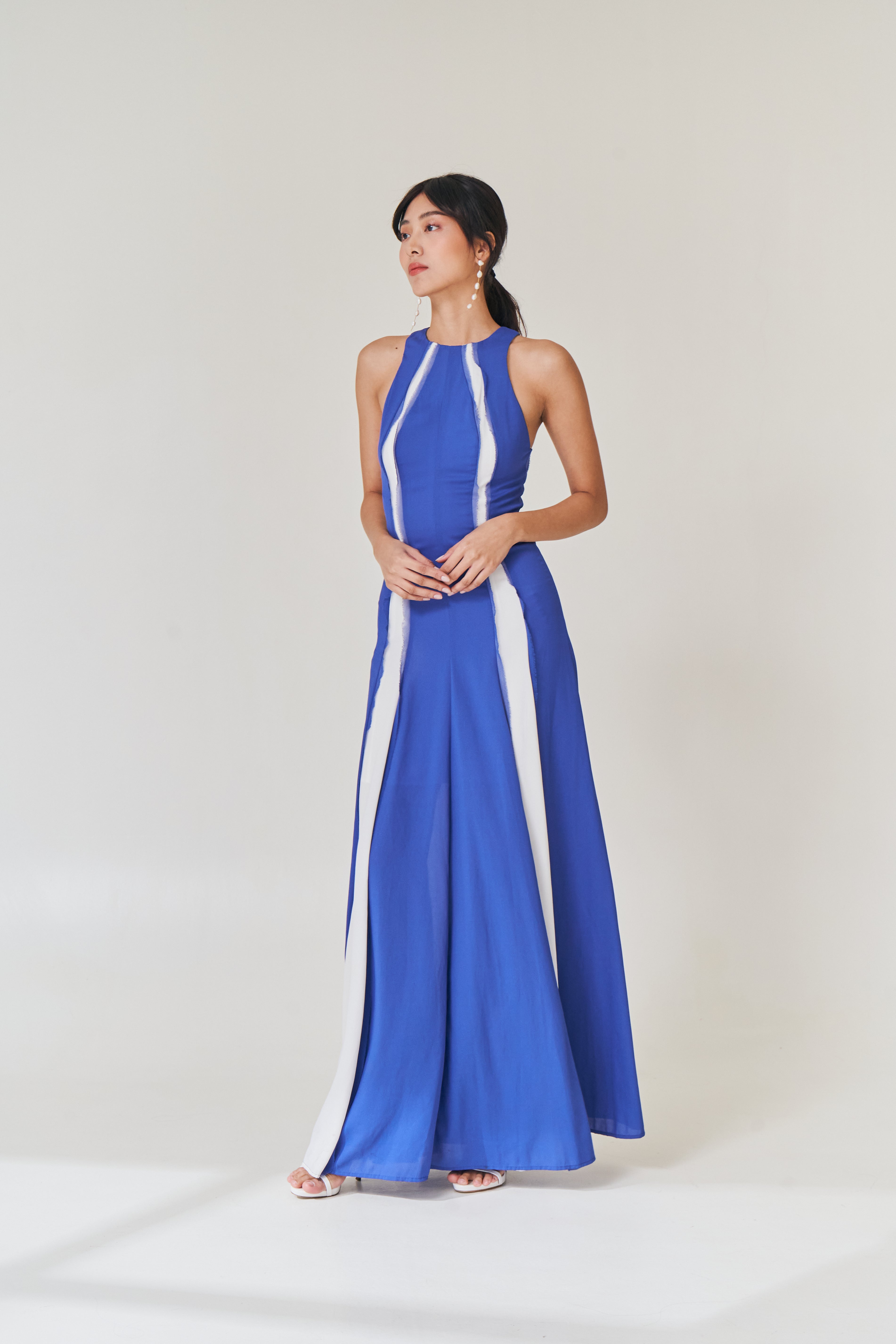 Blue and White Striped Silk Gown