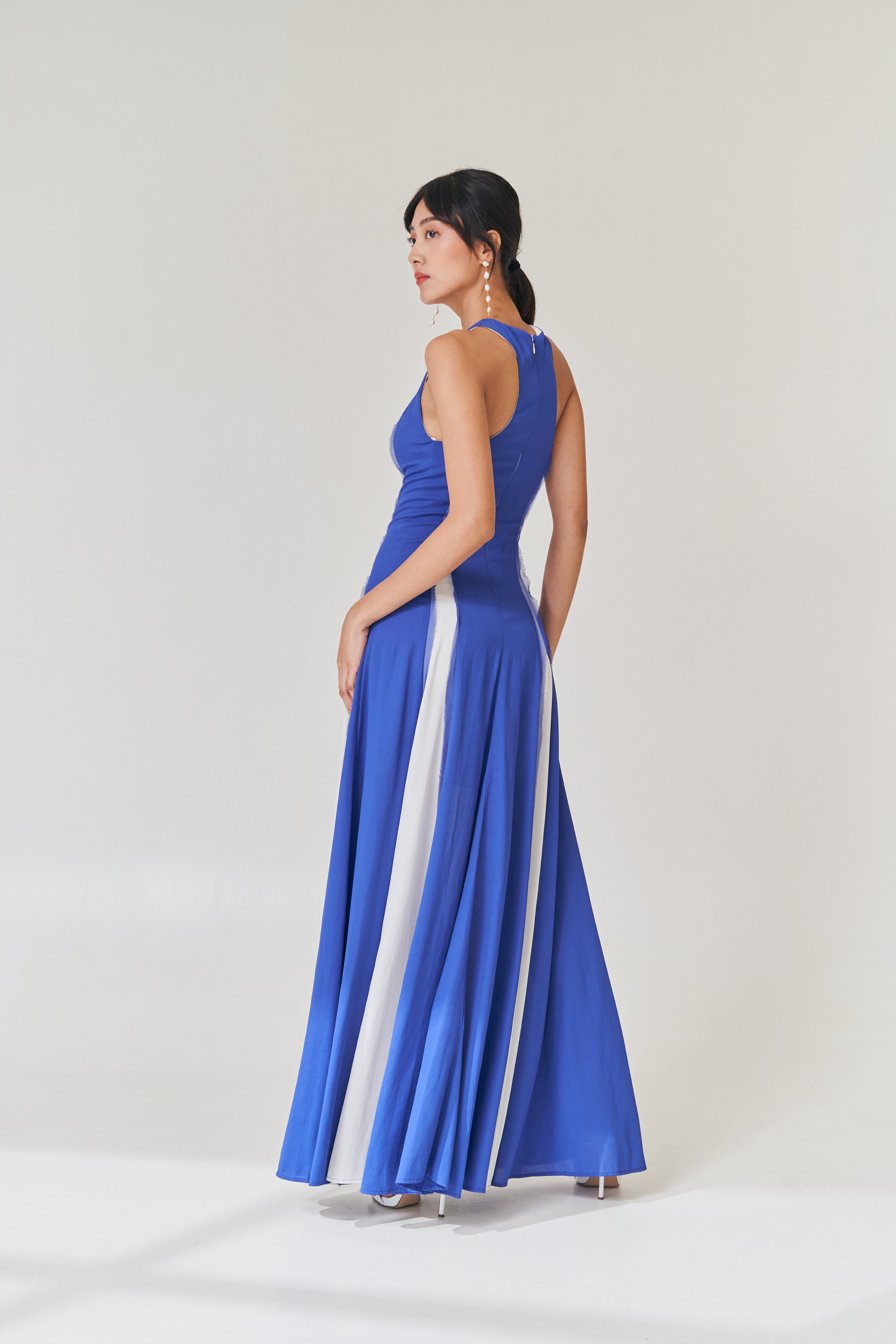 Blue and White Striped Silk Gown