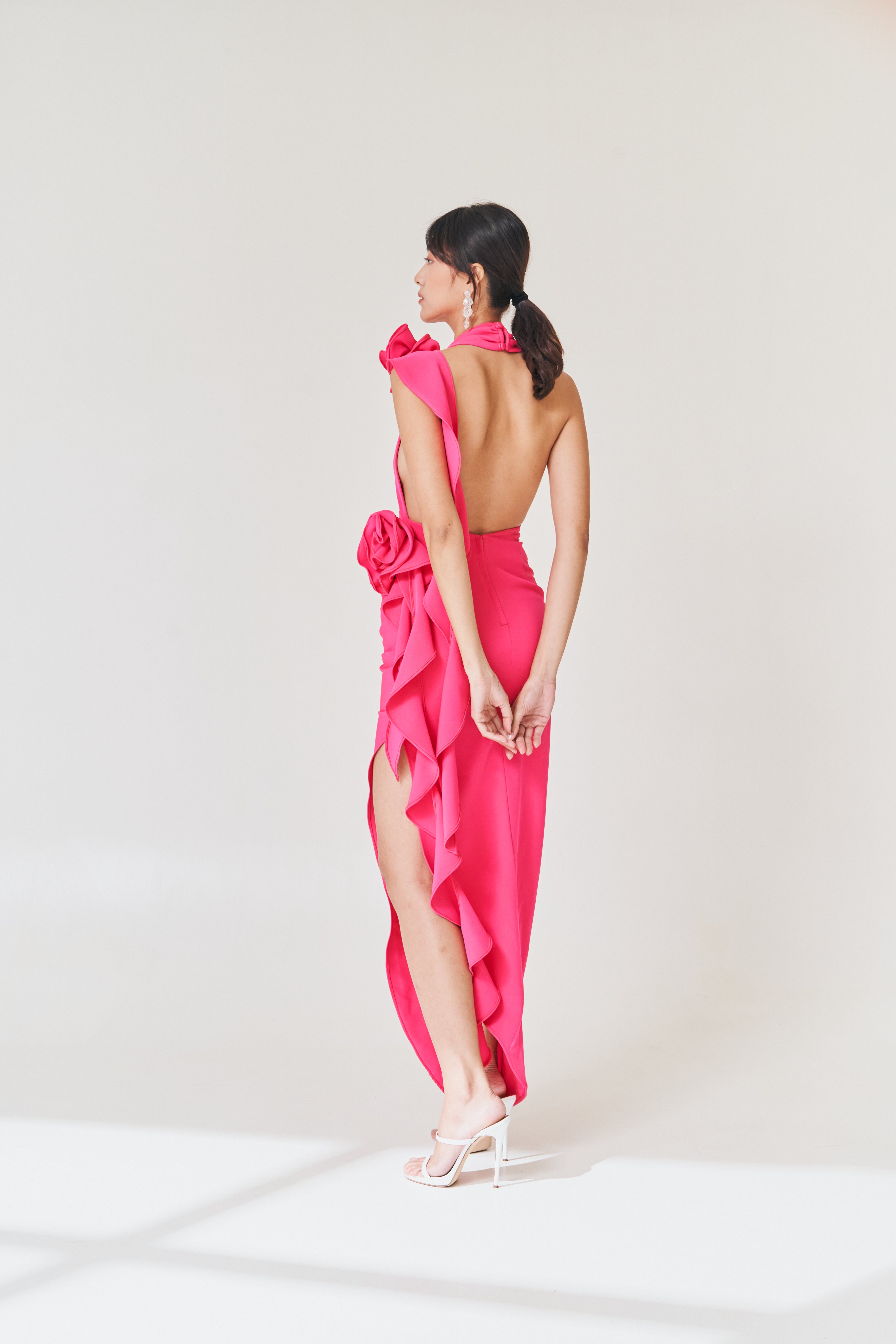 Pink Halter Ruffle Dress