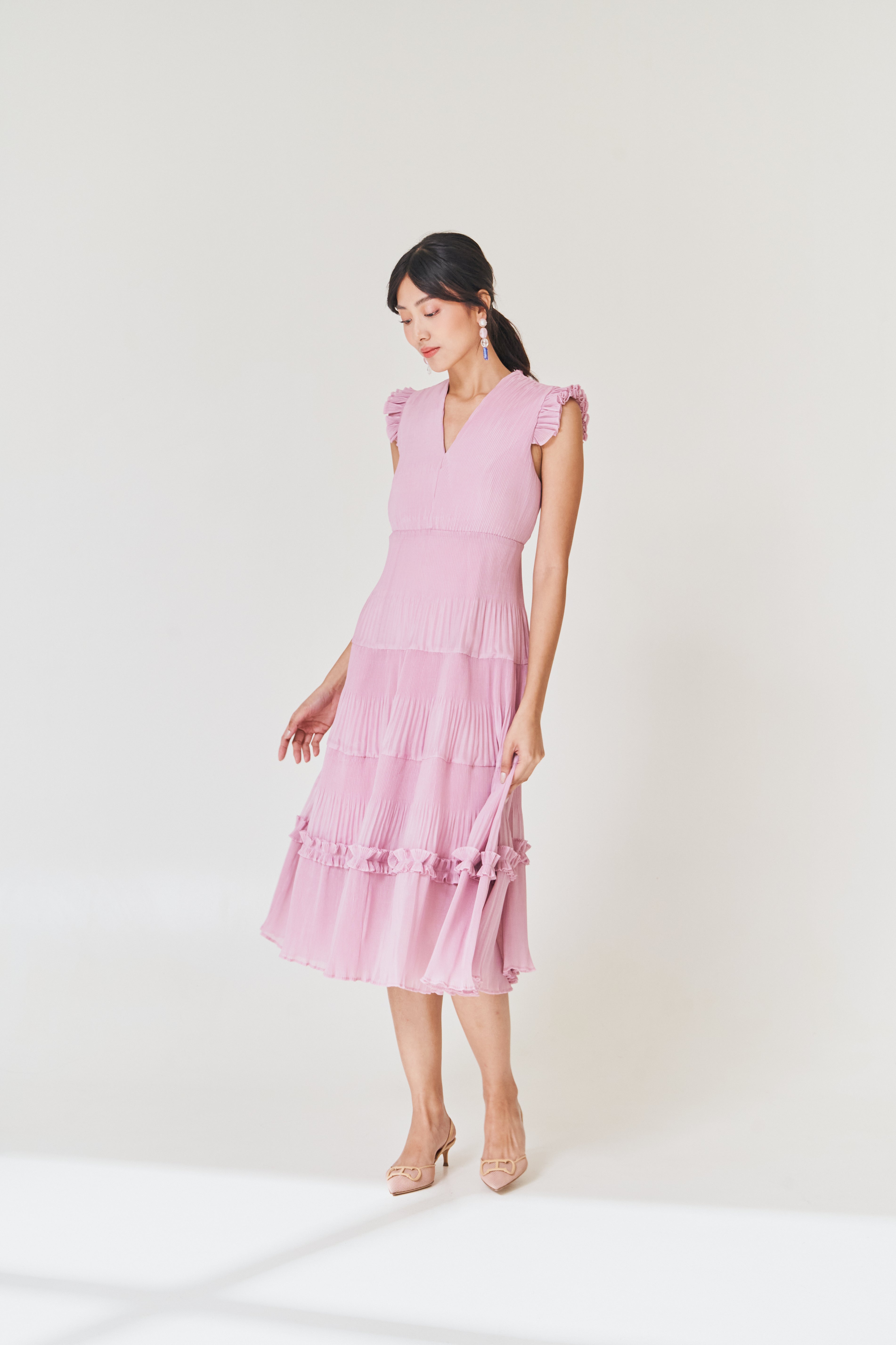 Pink Pleated Midi Dress