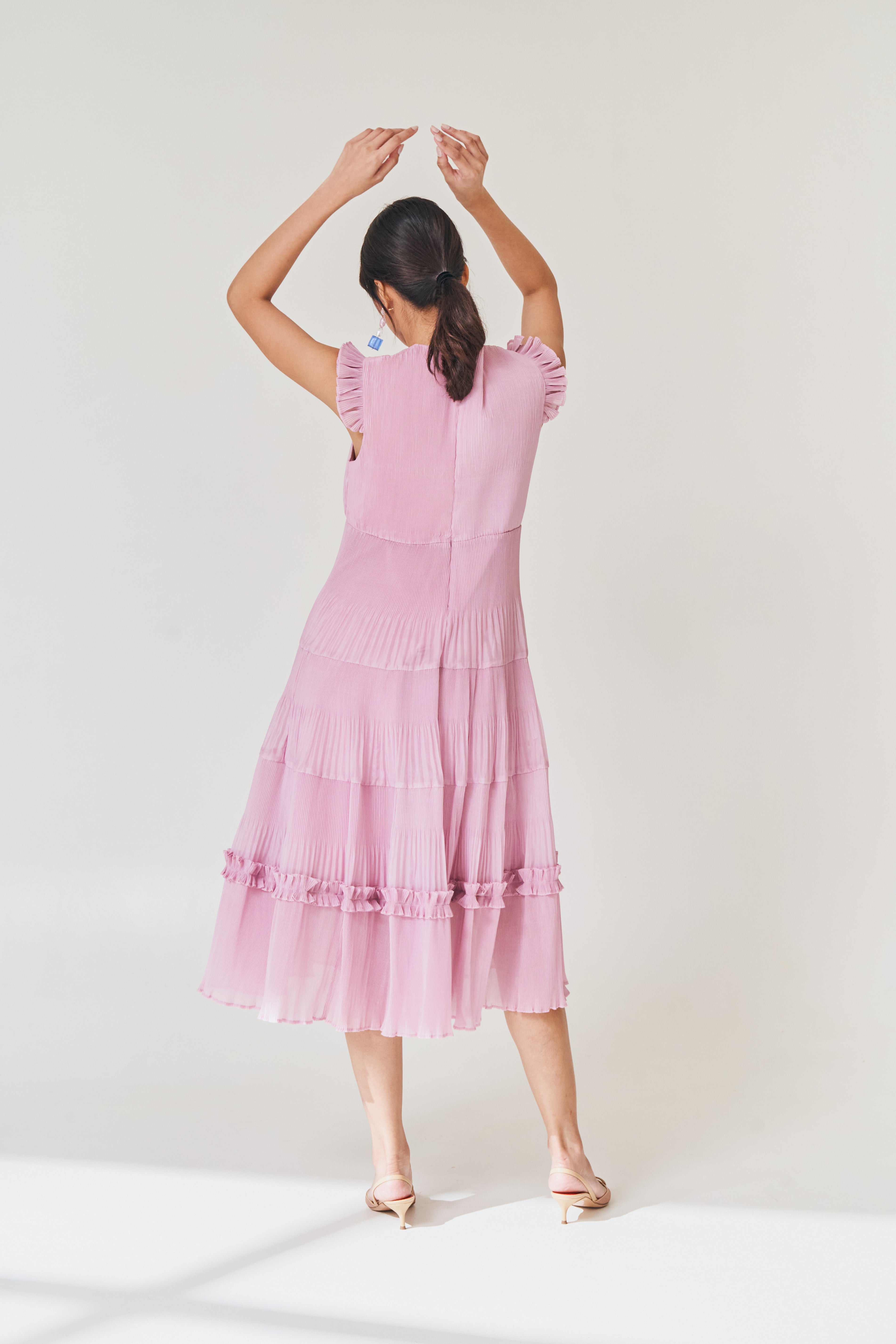 Pink Pleated Midi Dress