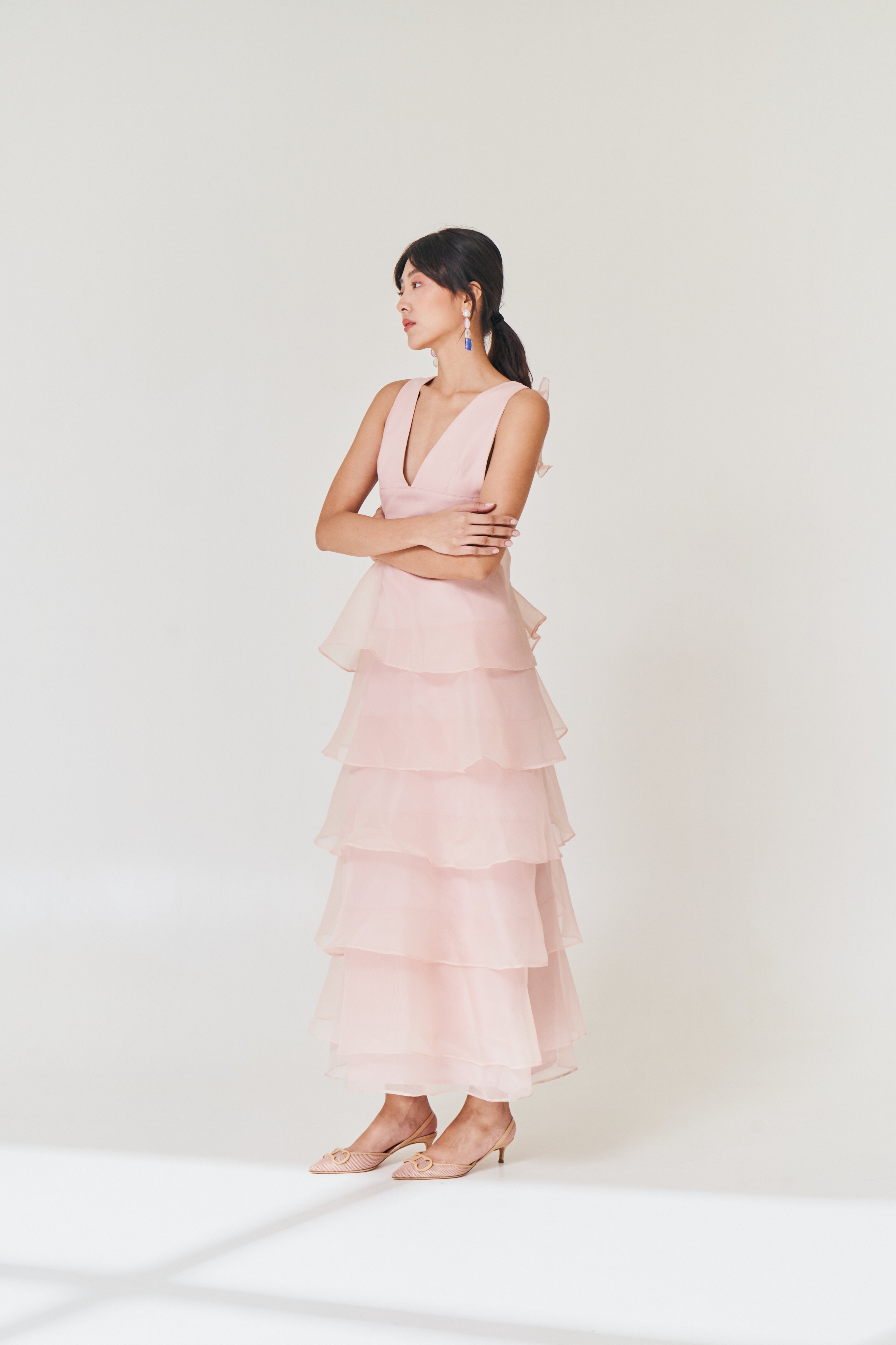 Pale Pink Tiered Organza Dress