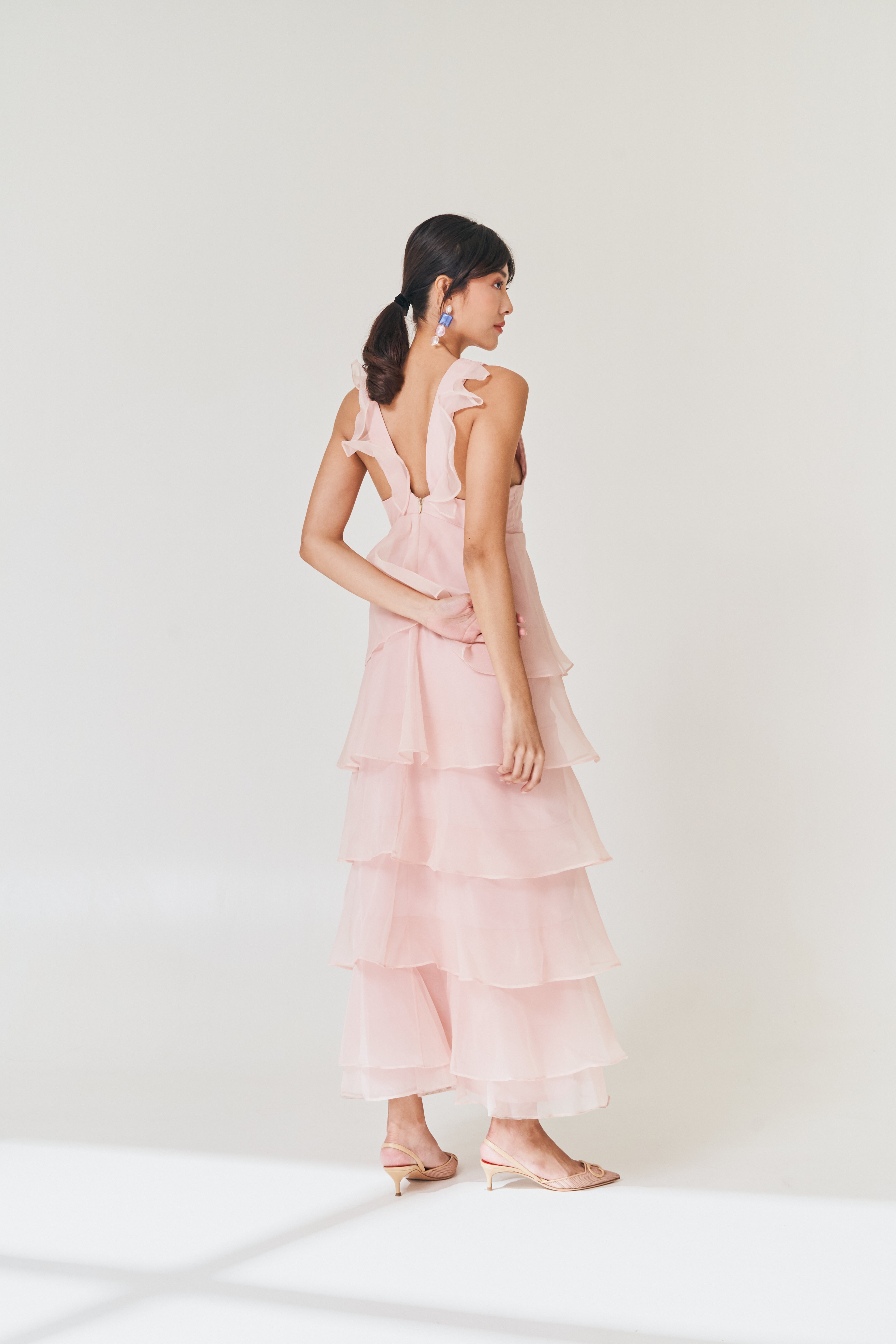 Pale Pink Tiered Organza Dress