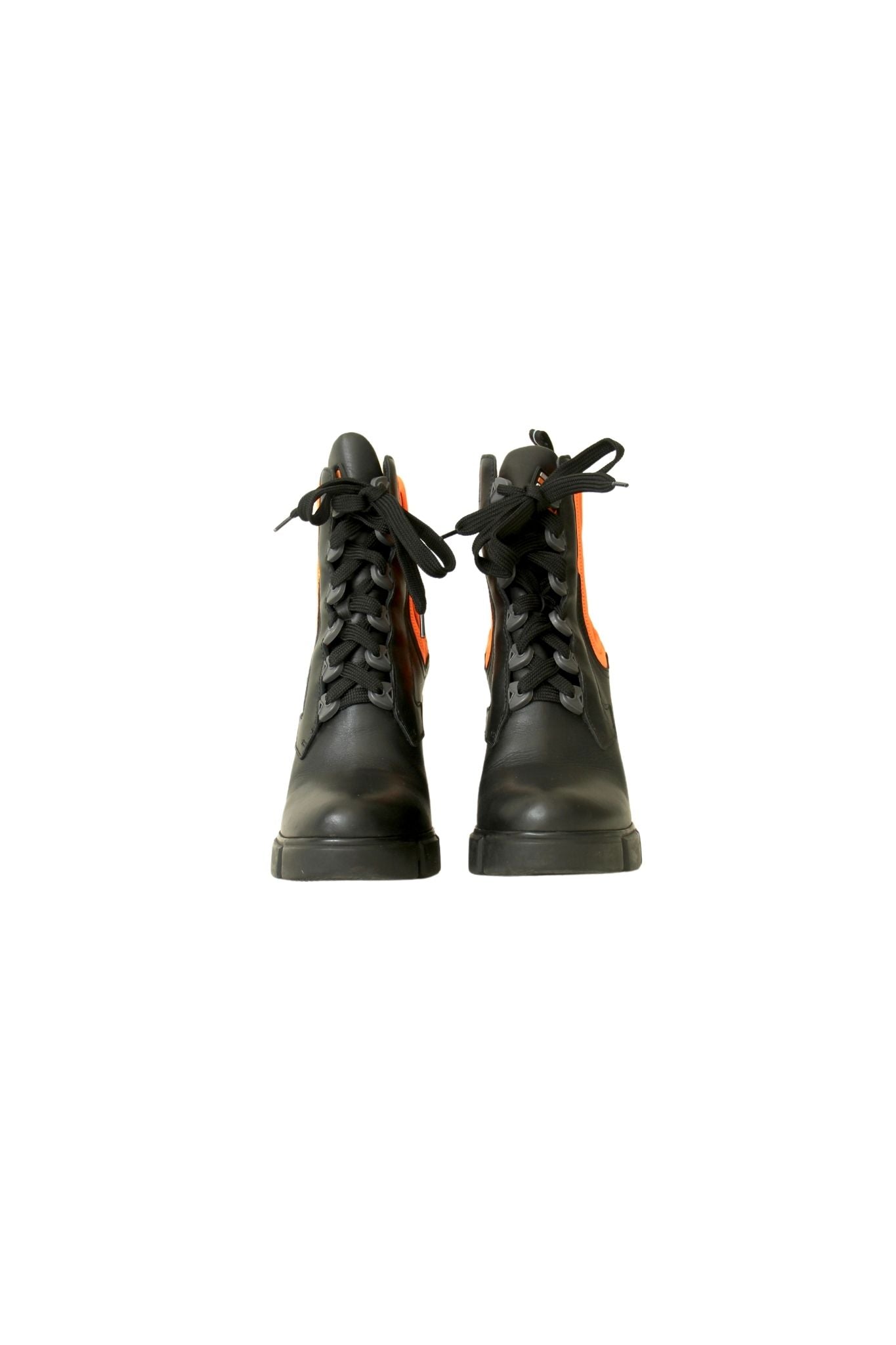 Black and Neon Orange Lace-up Ankle Boots