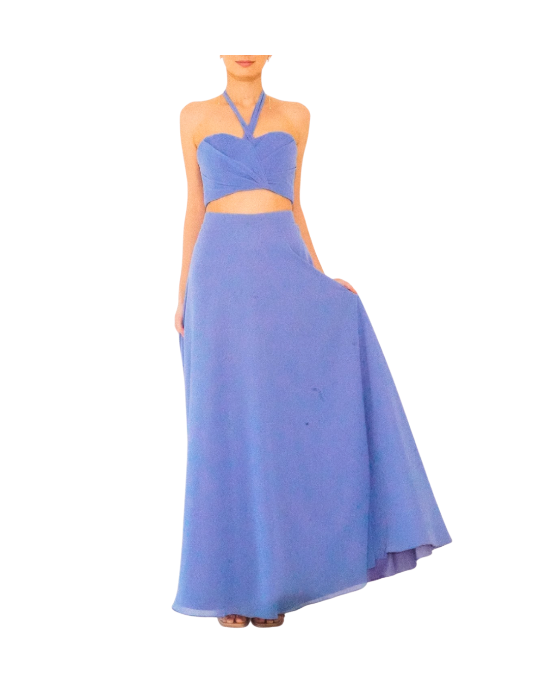 Blue Chiffon Top and Skirt Set