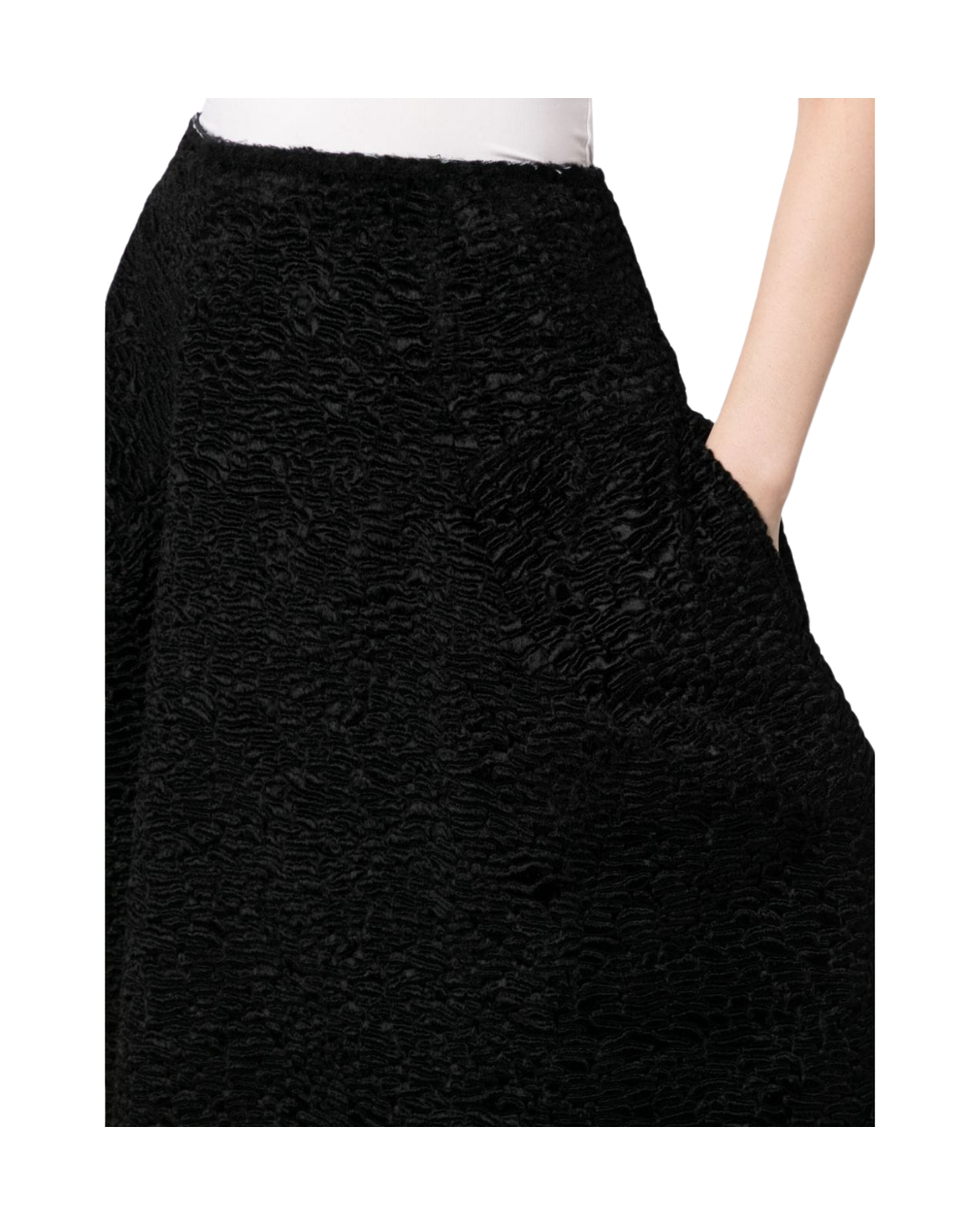 Black Cloque-effect Pleated Skirt