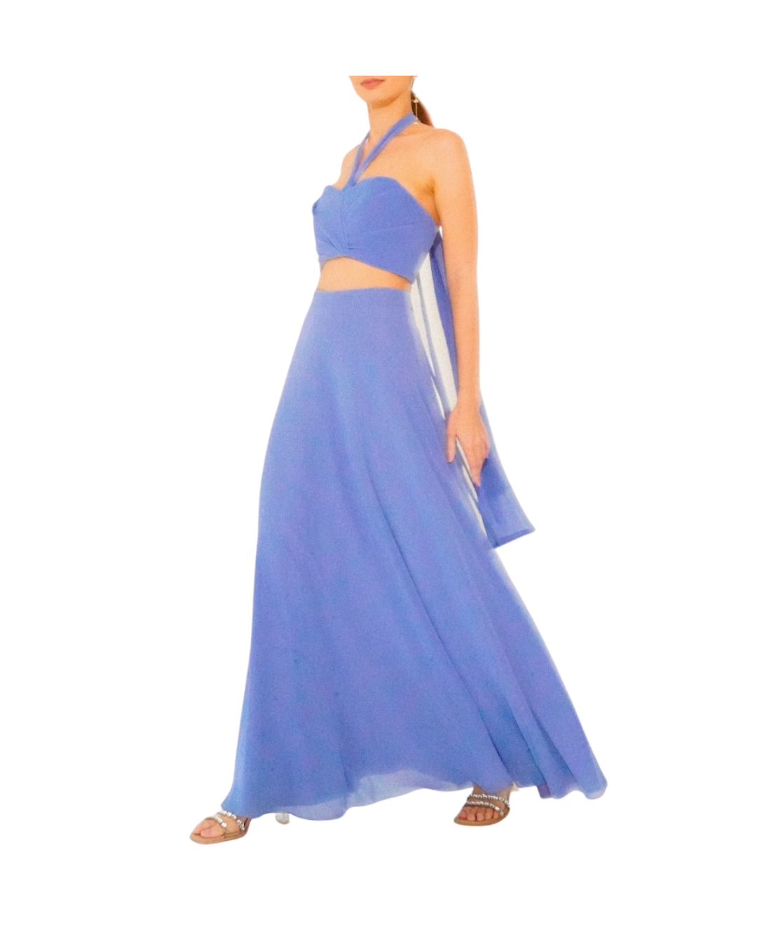 Blue Chiffon Top and Skirt Set