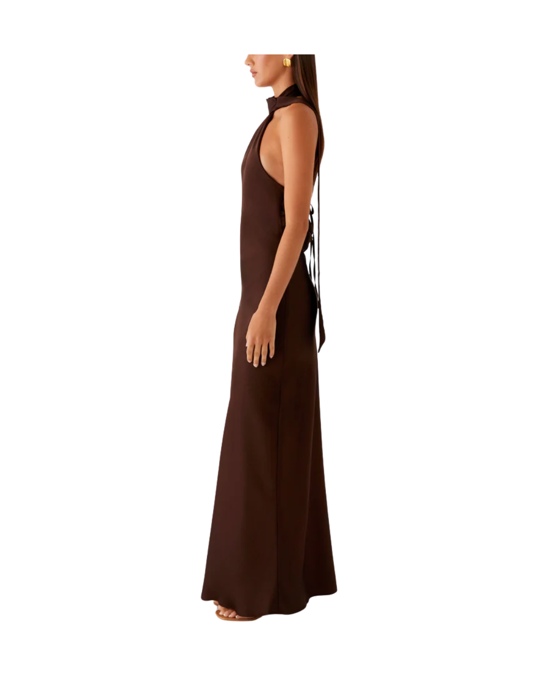 Keena Silk Maxi Dress in Chocolate