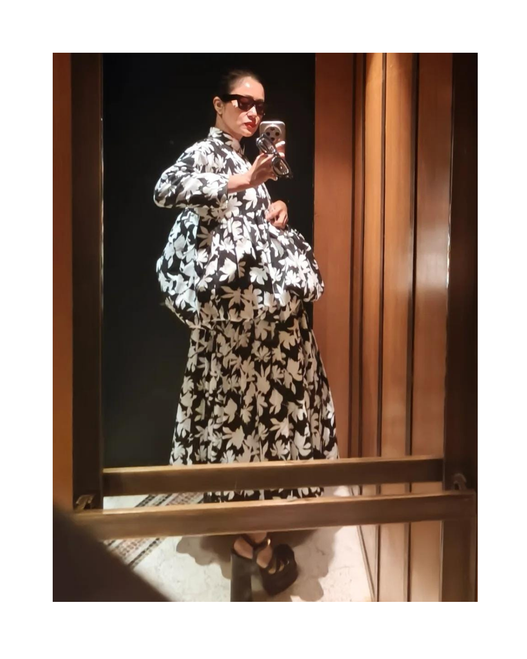 Black and White Leaf Print Jacket and Skirt Set