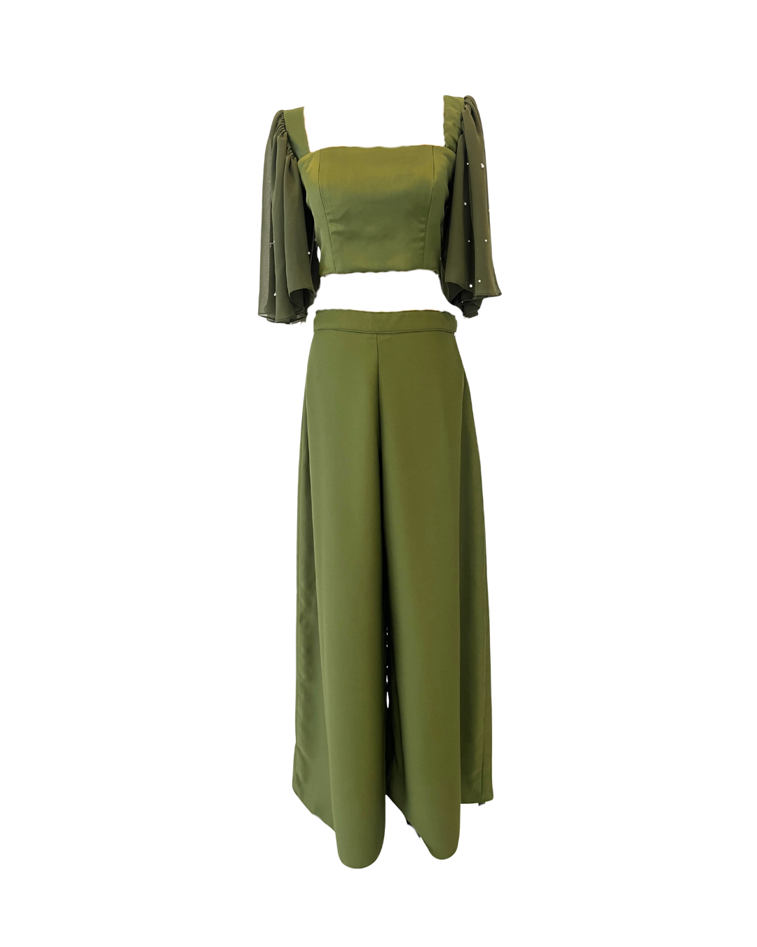 Bell Sleeves Pantsuit with Pearl Details
