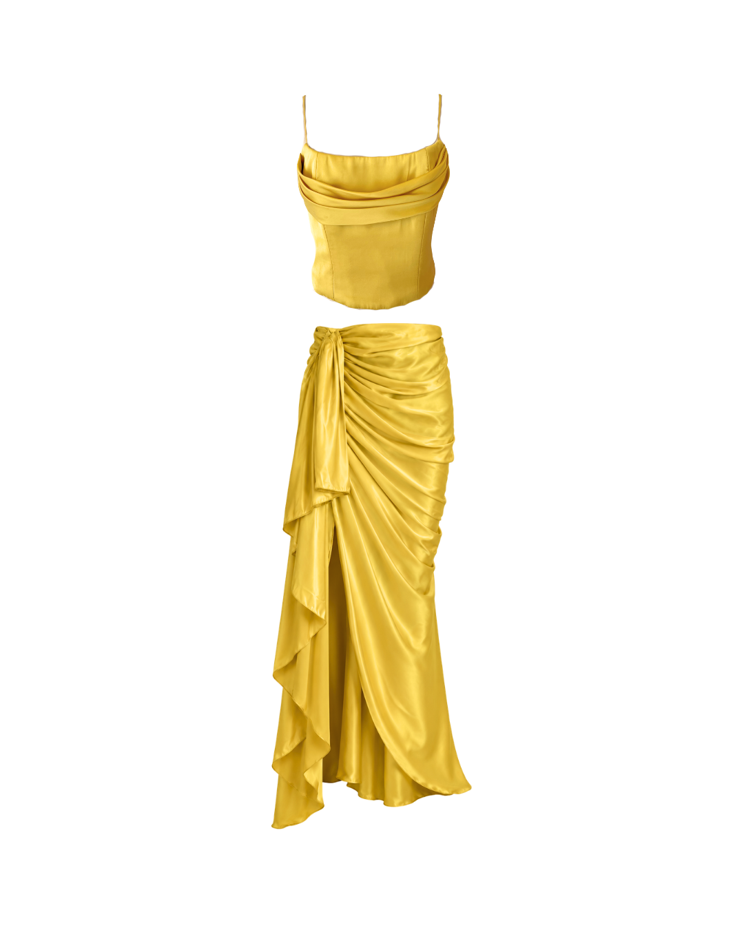 Yellow Draped Silk Set