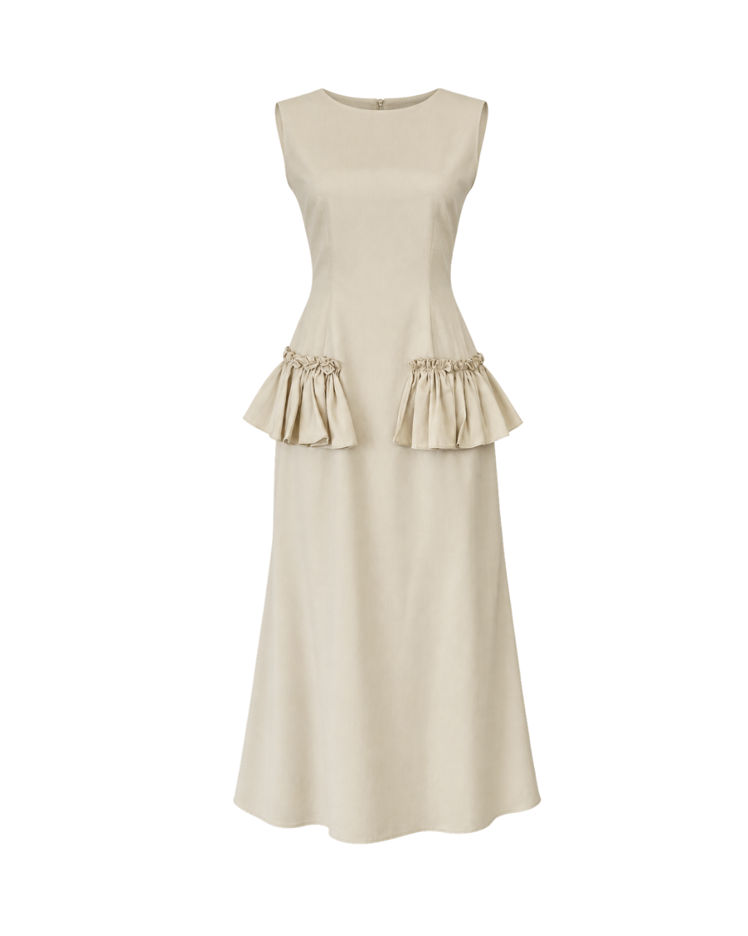 Cream Maxi Dress with Ruffled Hip Details