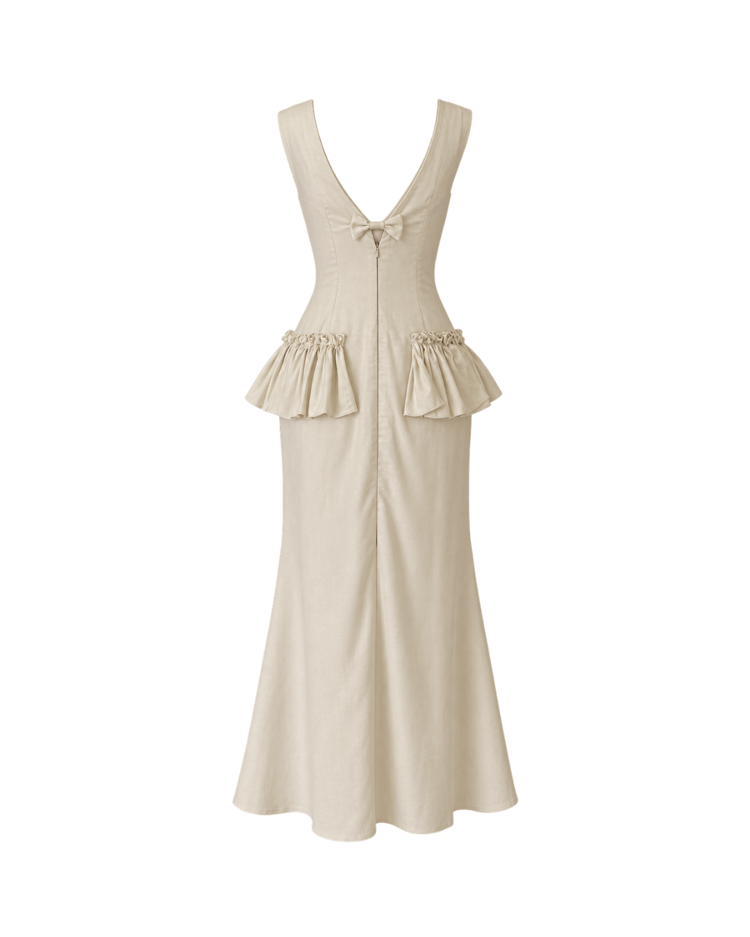 Cream Maxi Dress with Ruffled Hip Details