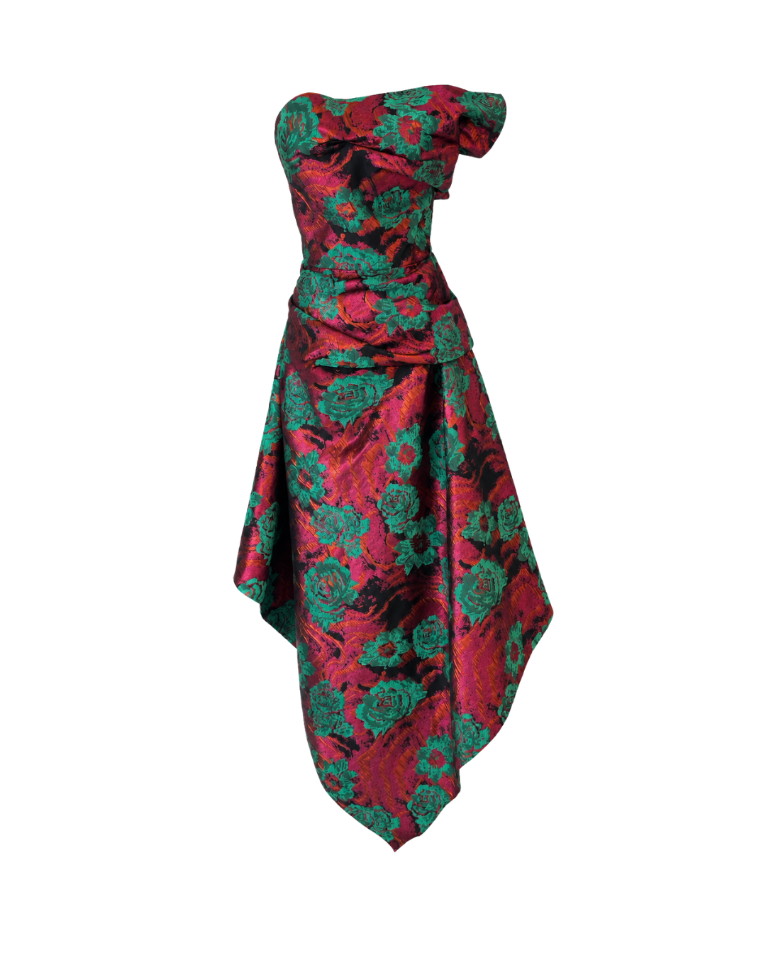 Floral Jacquard Draped Gown