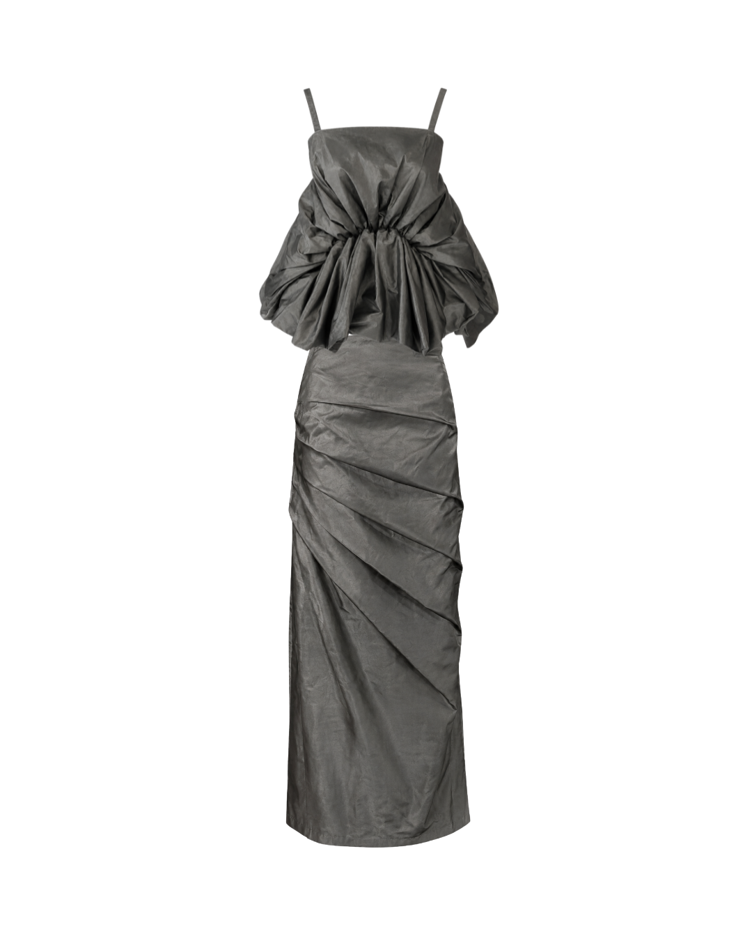 Sculptural Gunmetal Taffeta Set