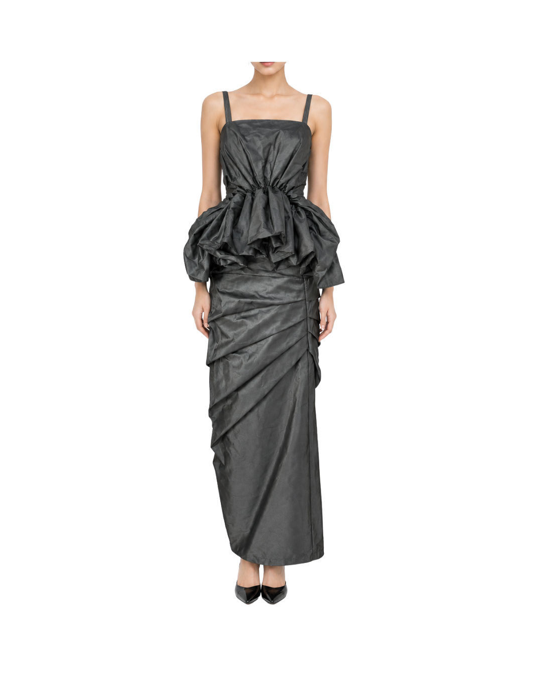 Sculptural Gunmetal Taffeta Set