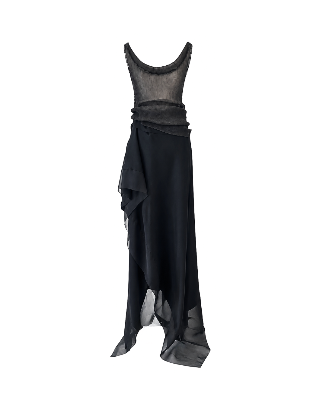 Sheer Charcoal Pleated Top and Skirt Set