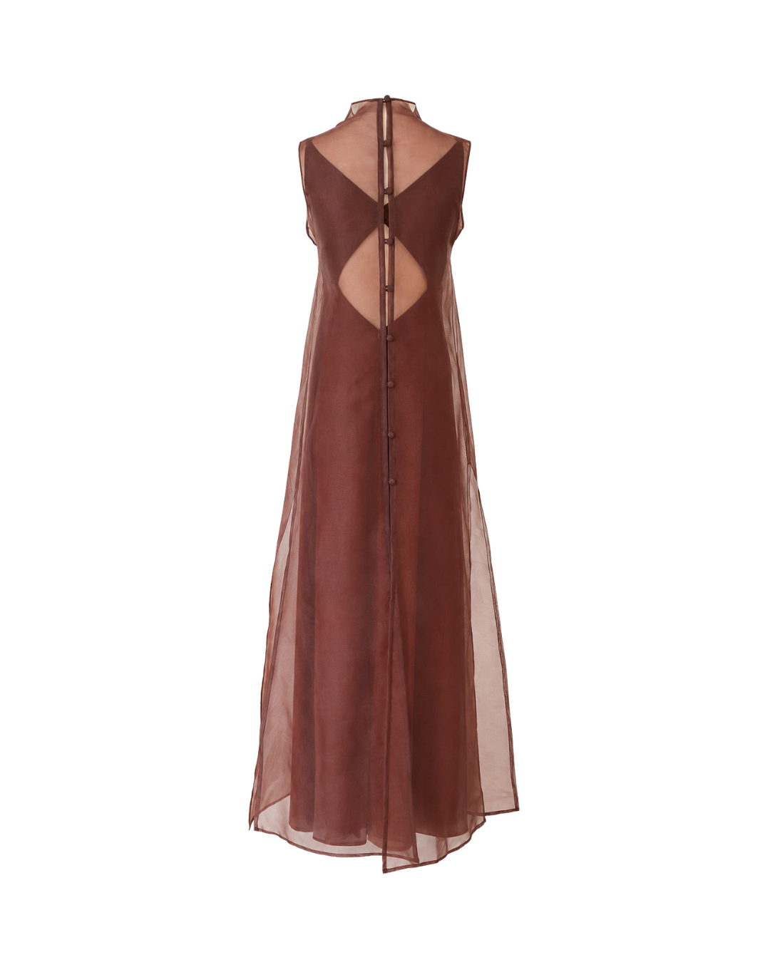 Brown Maxi Dress with Sheer Overlay