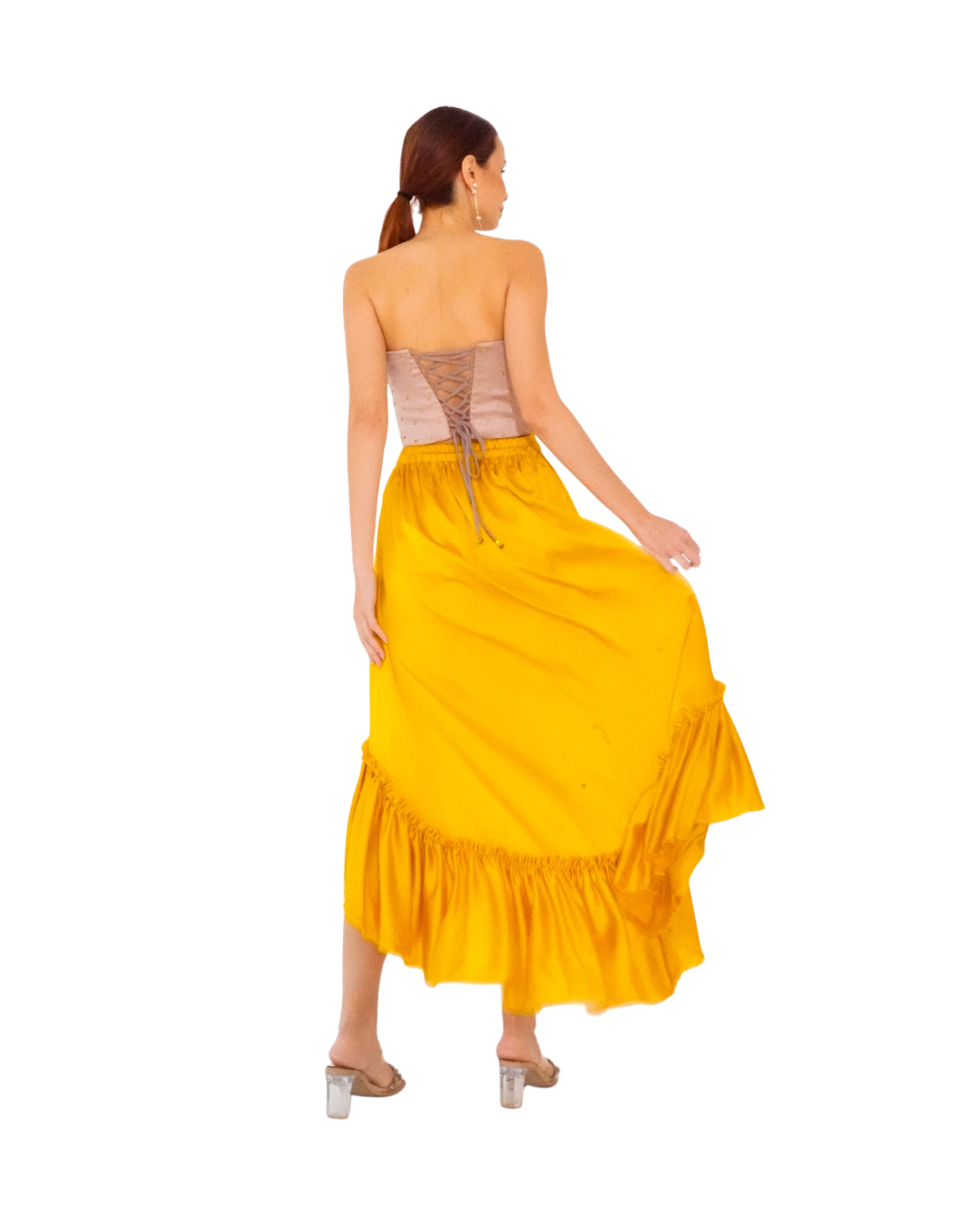 Beaded Top and Yellow Skirt/Pant Set