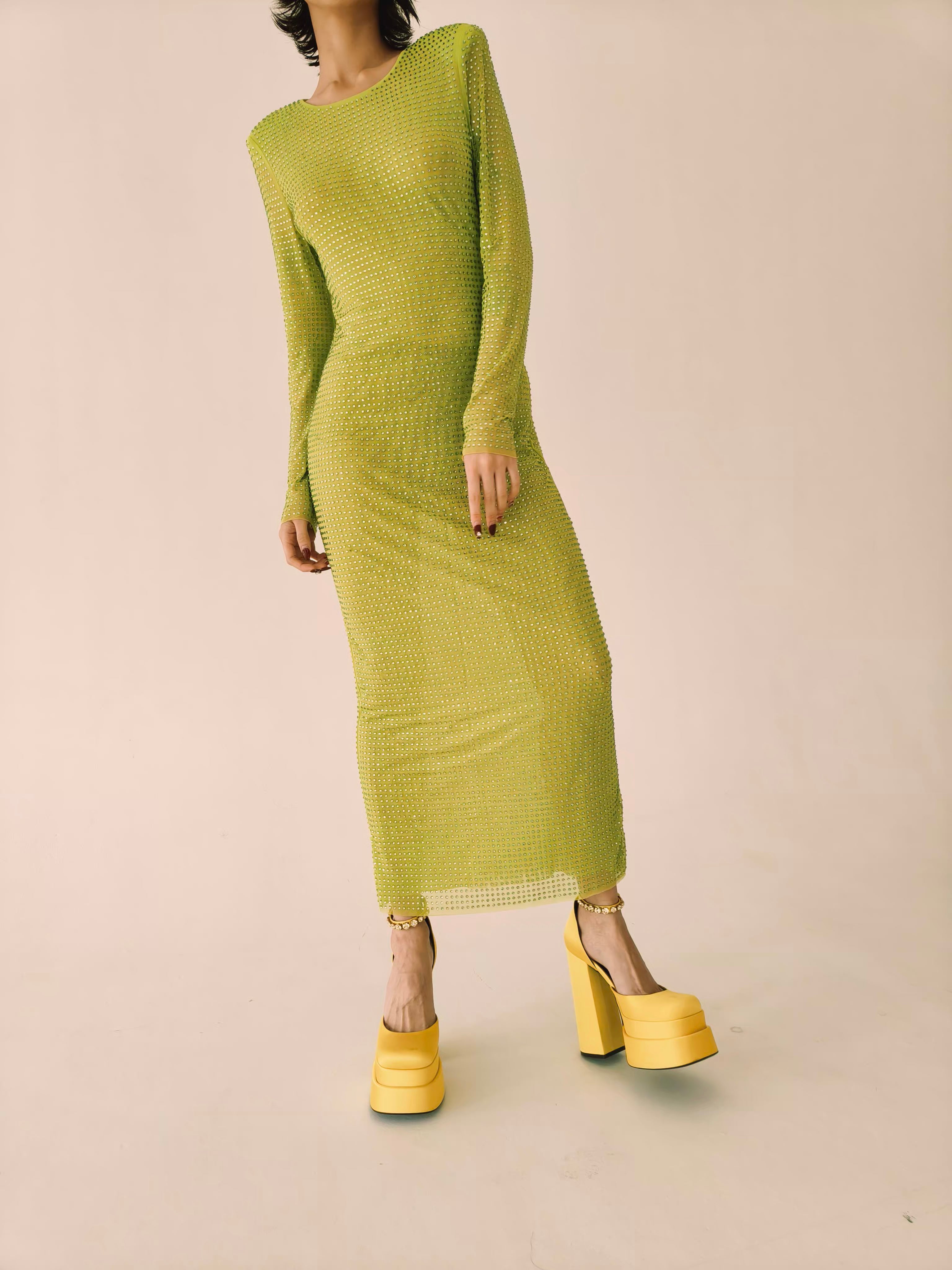 Lime Green Rhinestone Dress