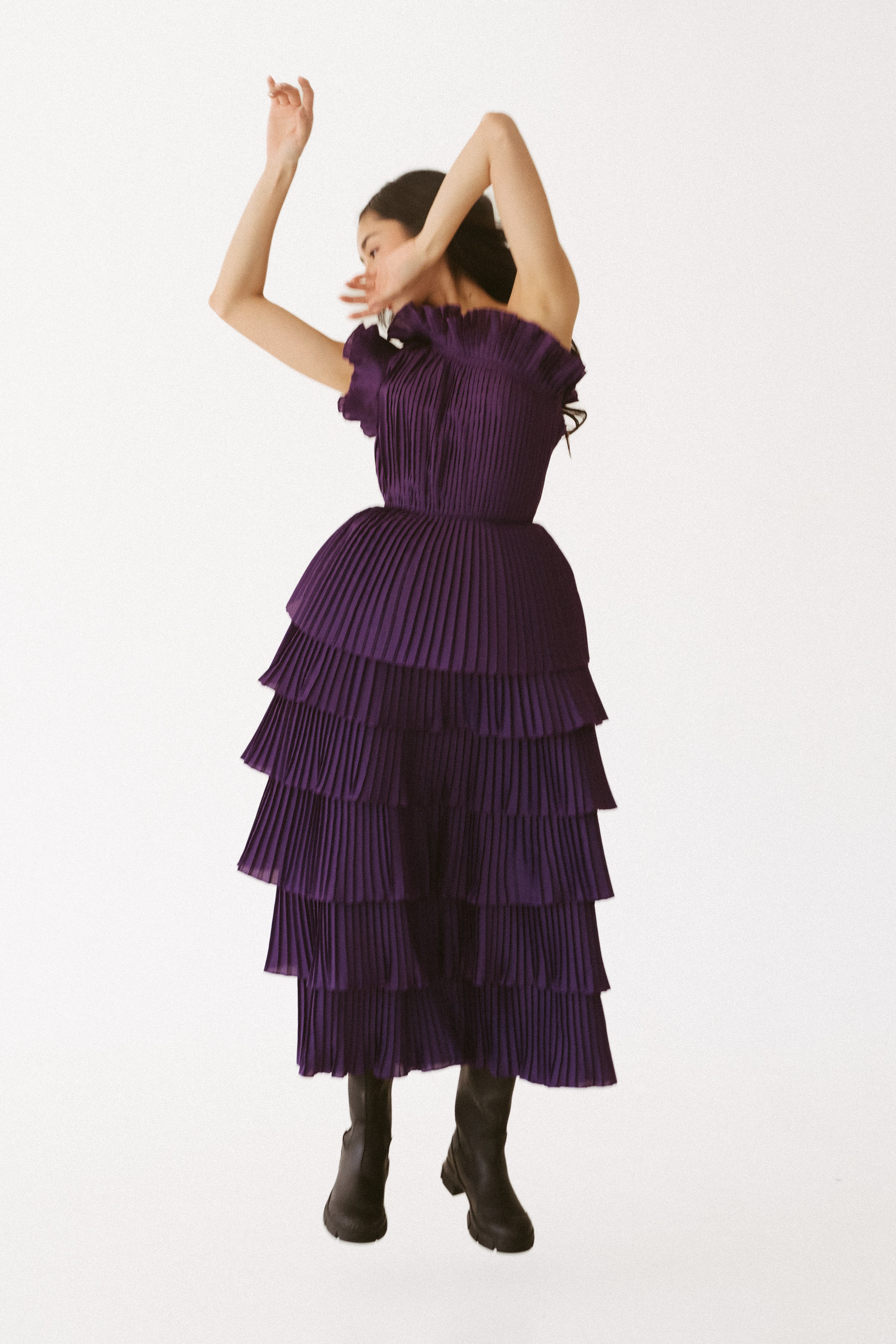 Purple Asymmetrical Ruffle Dress