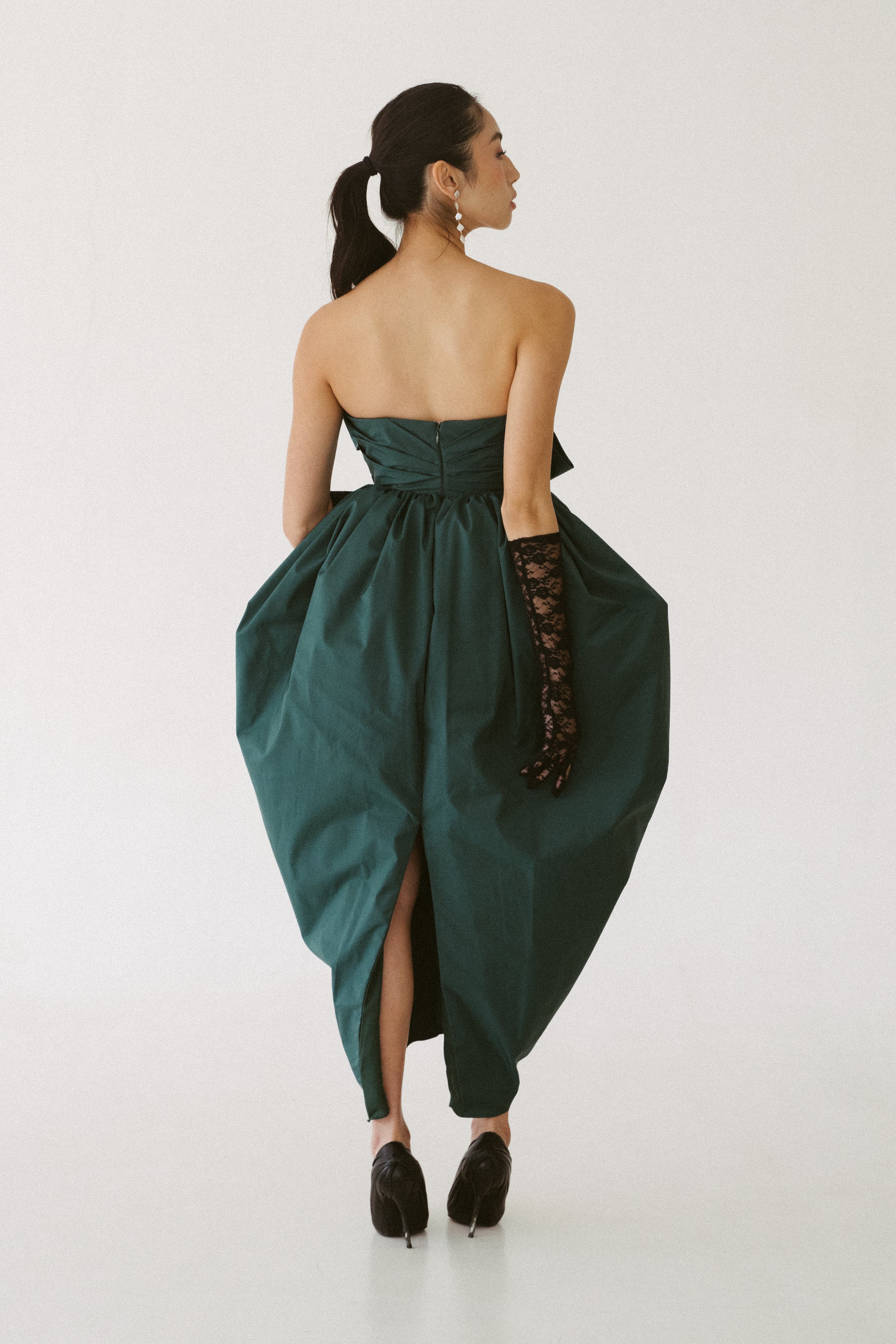 Emerald Cocoon Dress with  Bow Detail