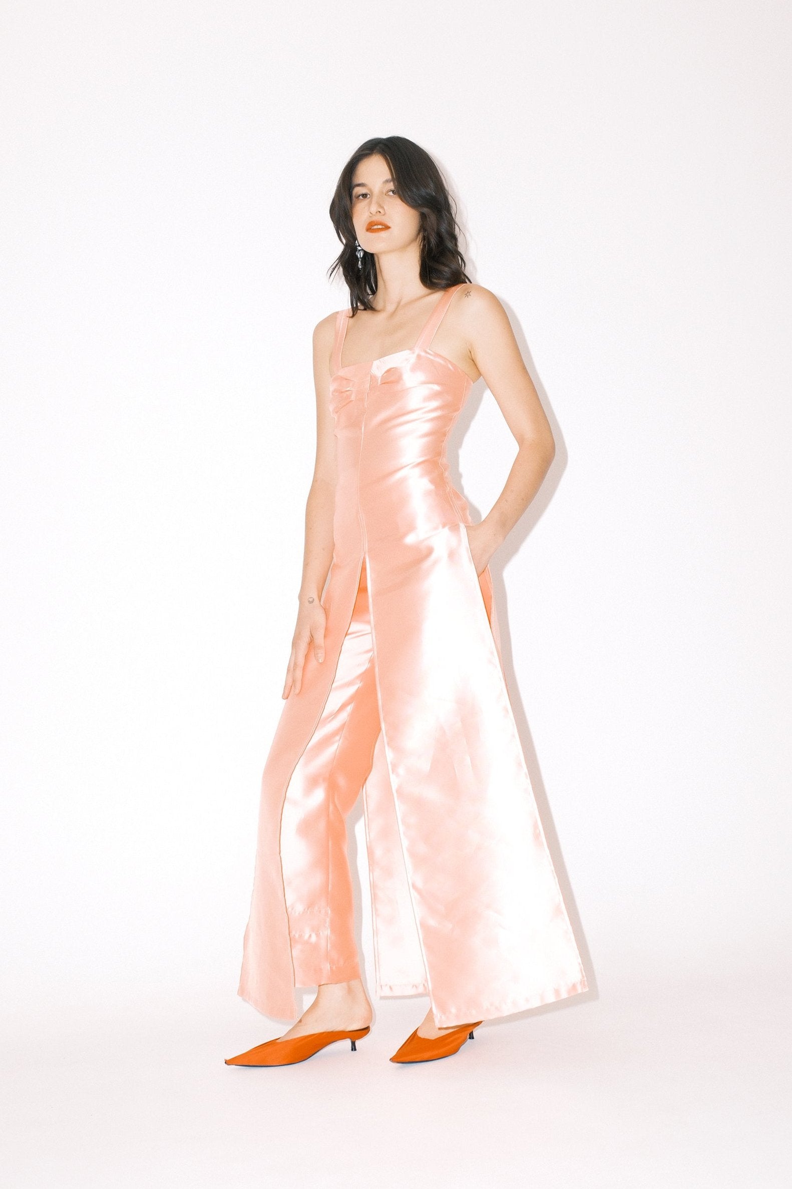 Pink Silk Dress with Pants Set