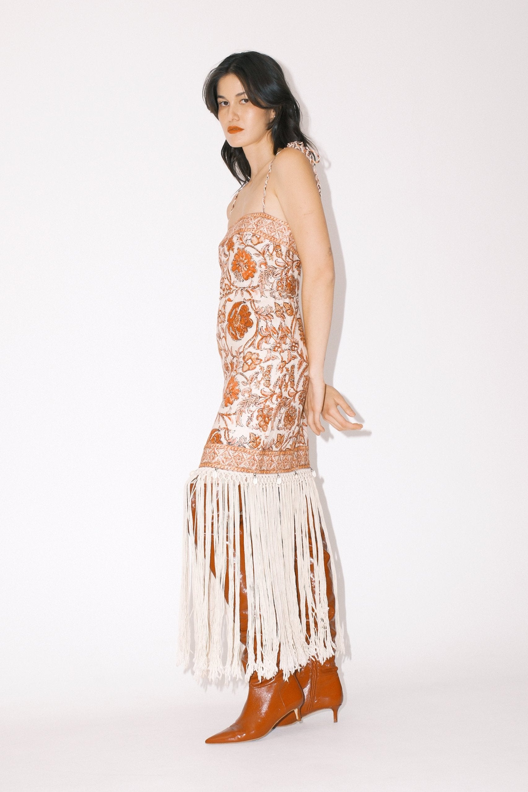 Vitali Fringed Floral Print Maxi Dress