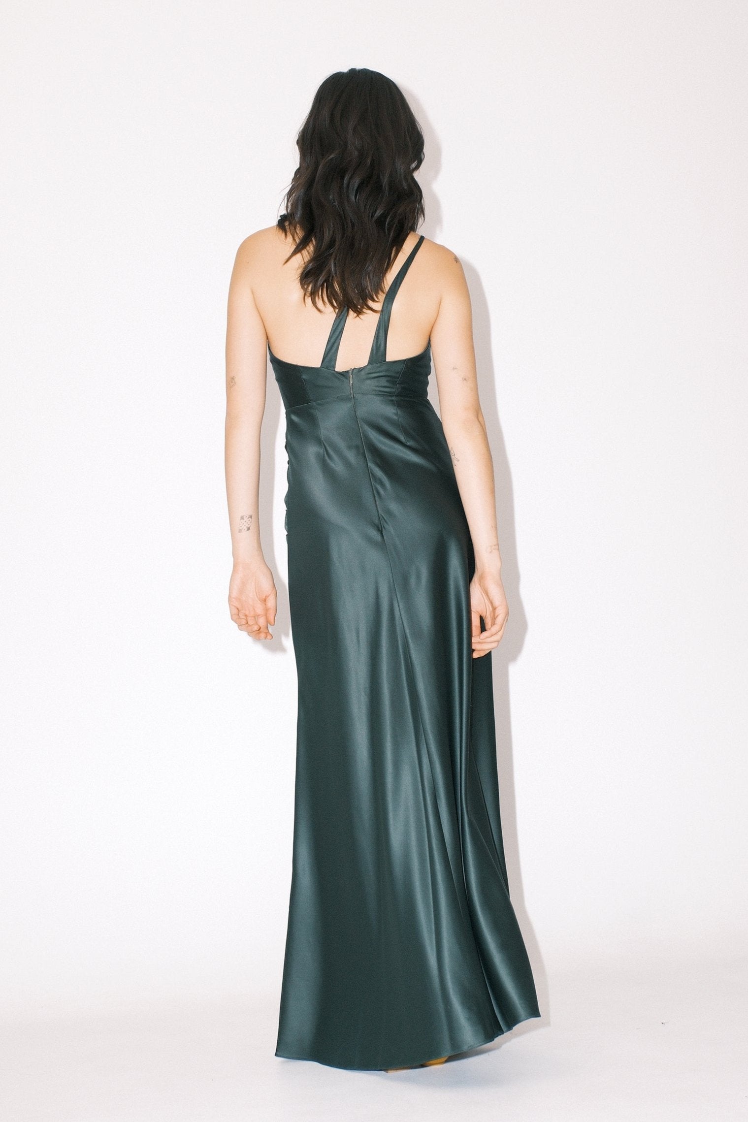 Green Asymmetrical Silk Dress