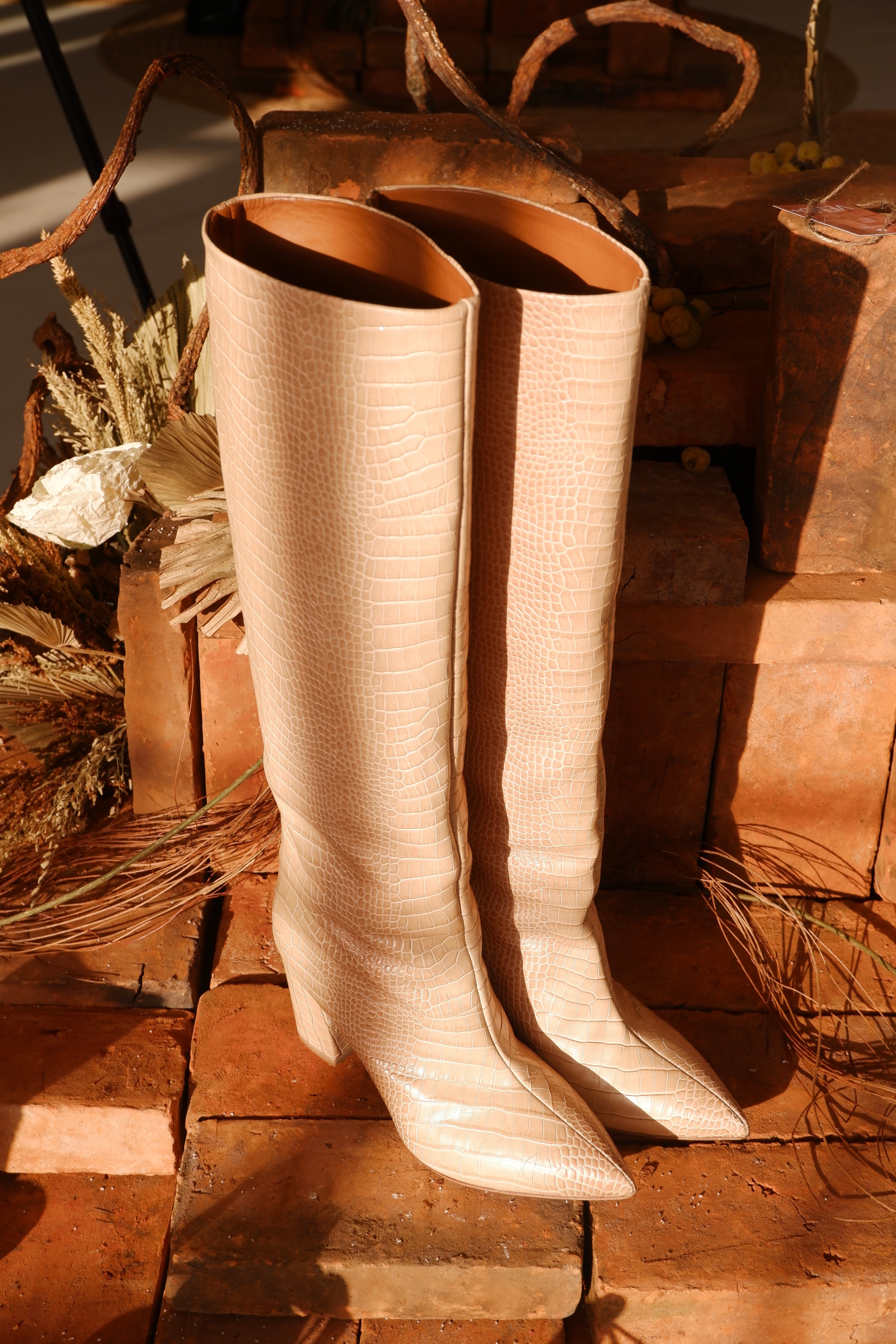 Beige Knee-High Boots