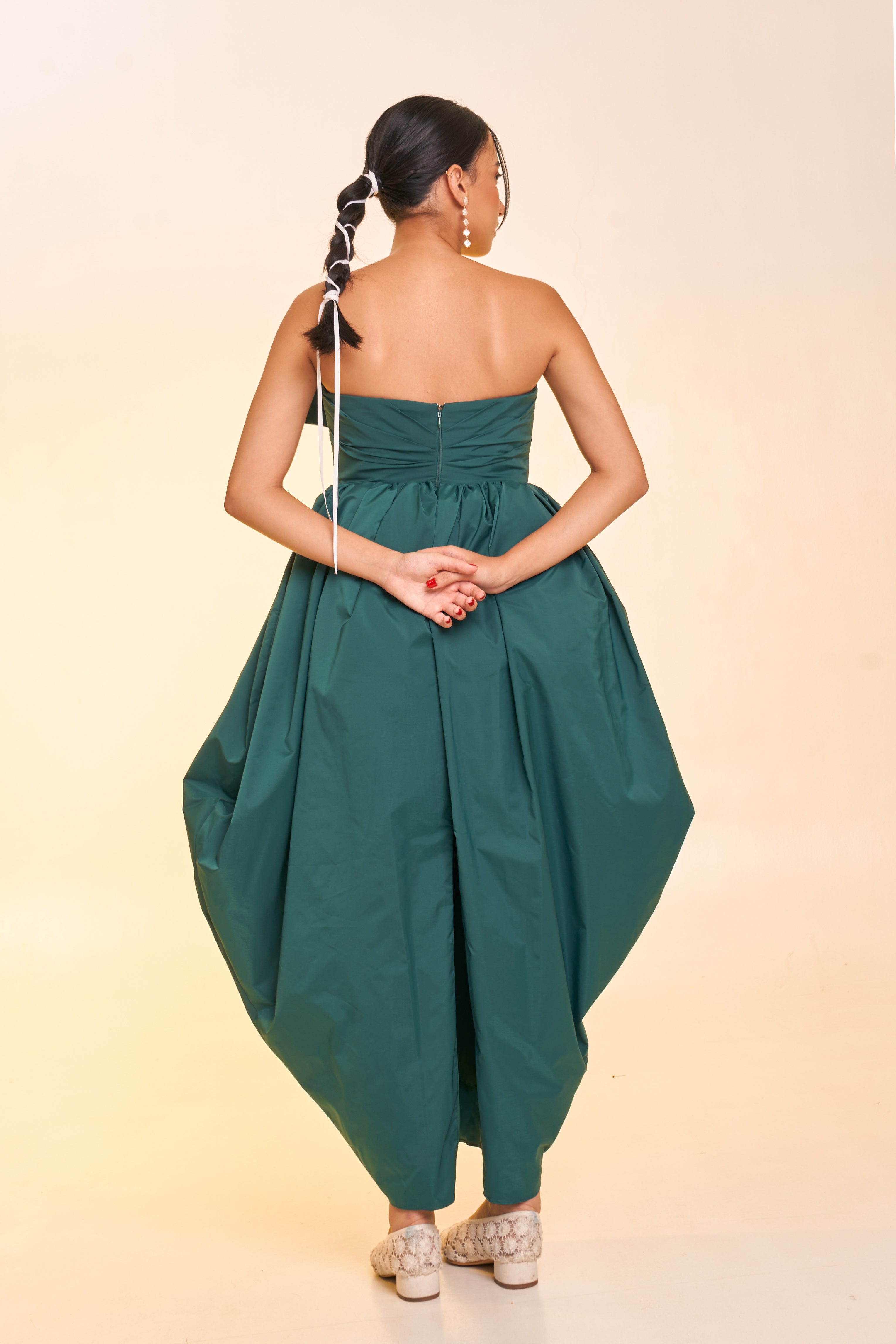 Emerald Cocoon Dress with  Bow Detail