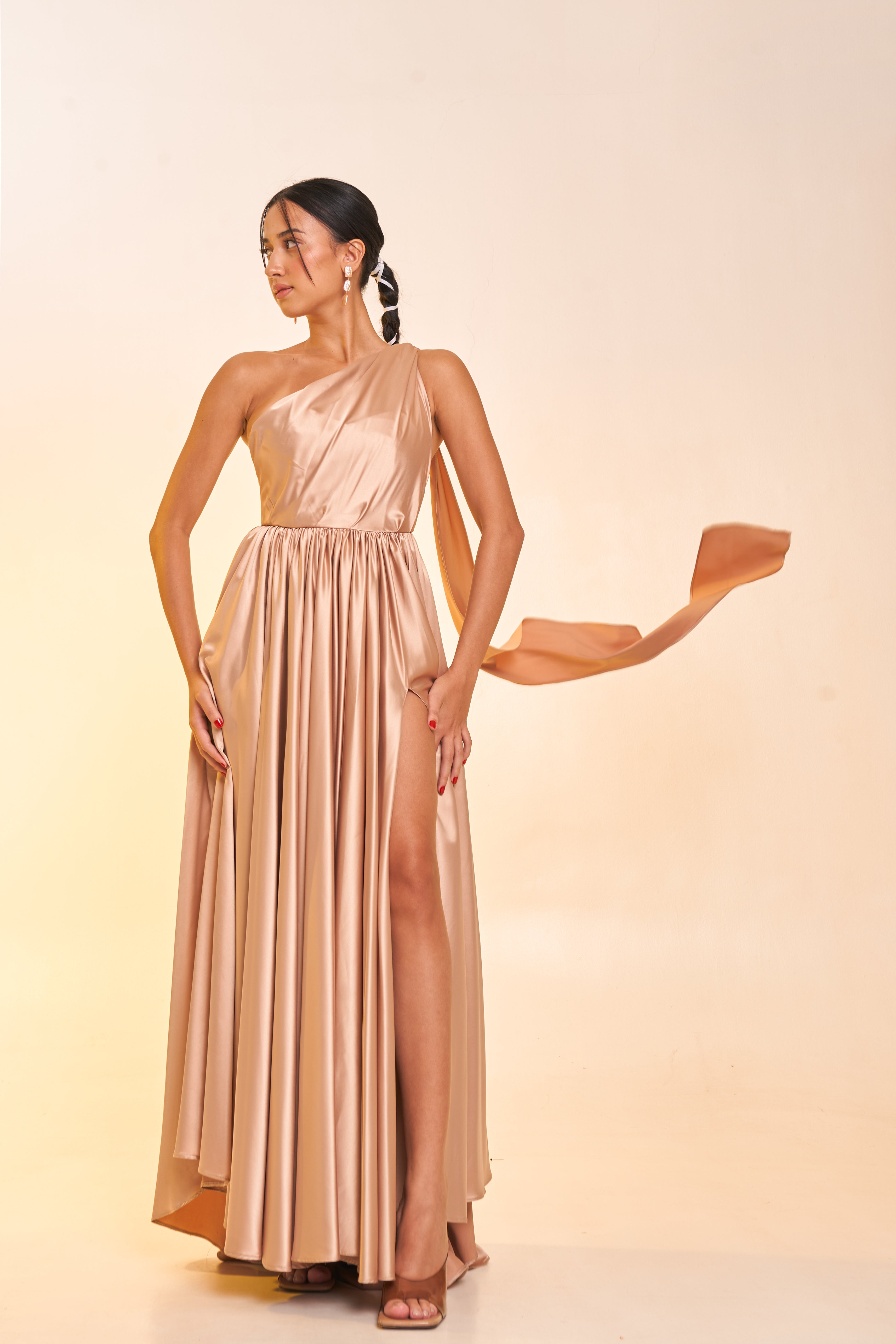 Asymmetrical Silk Champagne Dress