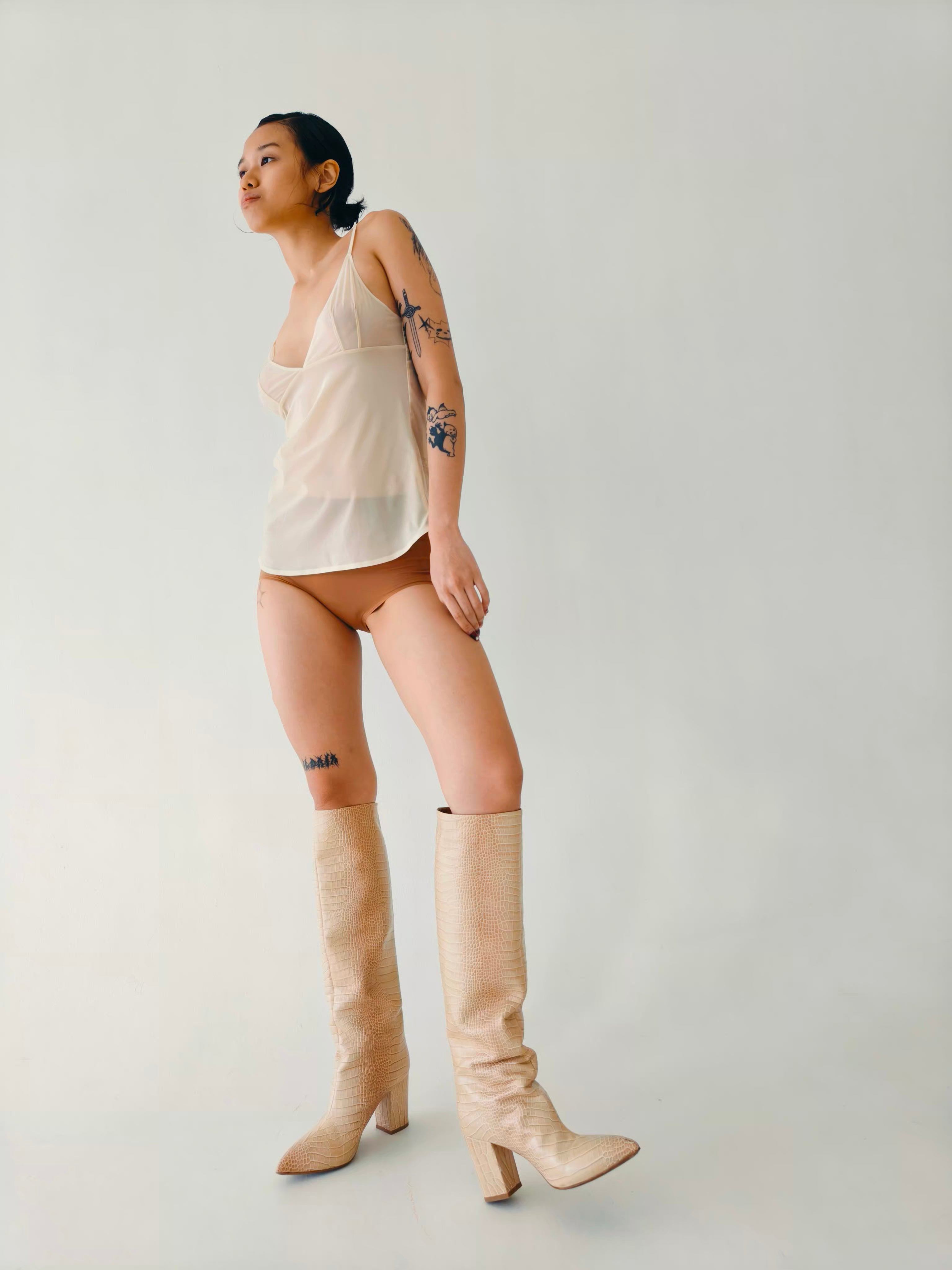 Beige Knee-High Boots